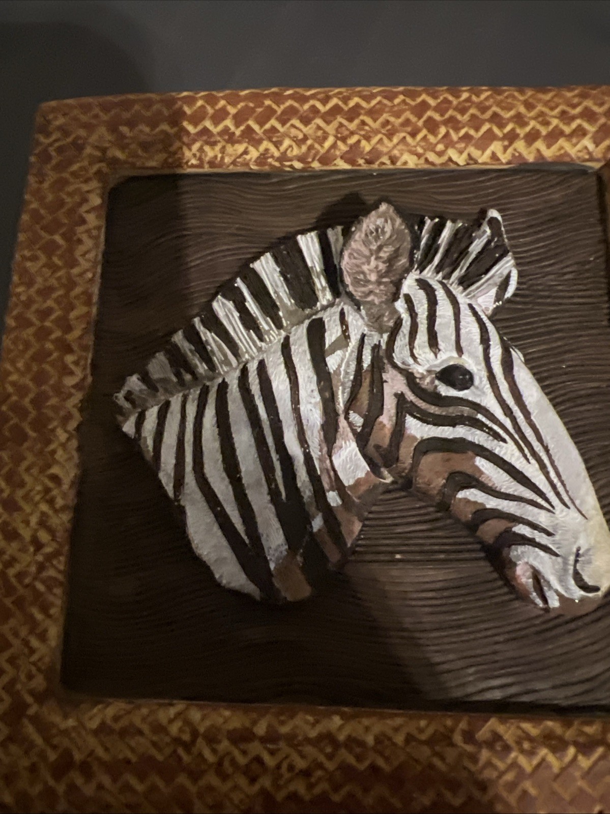 Vintage Zebra & Tiger Ceramic Decorative Plaque Wall Art 3D 5×5