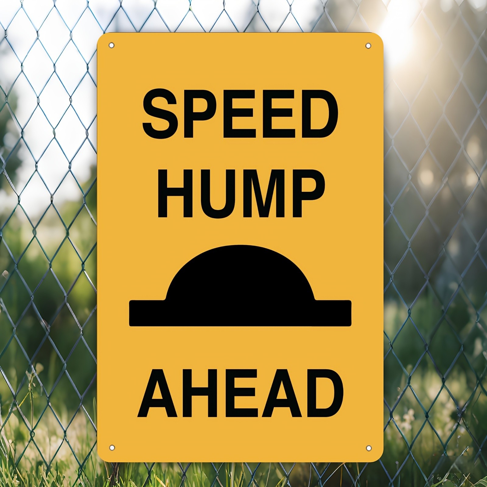 Road Safety Speed Hump Ahead Graphic Metal Sign Outdoor Farm Driveway Wall Decor