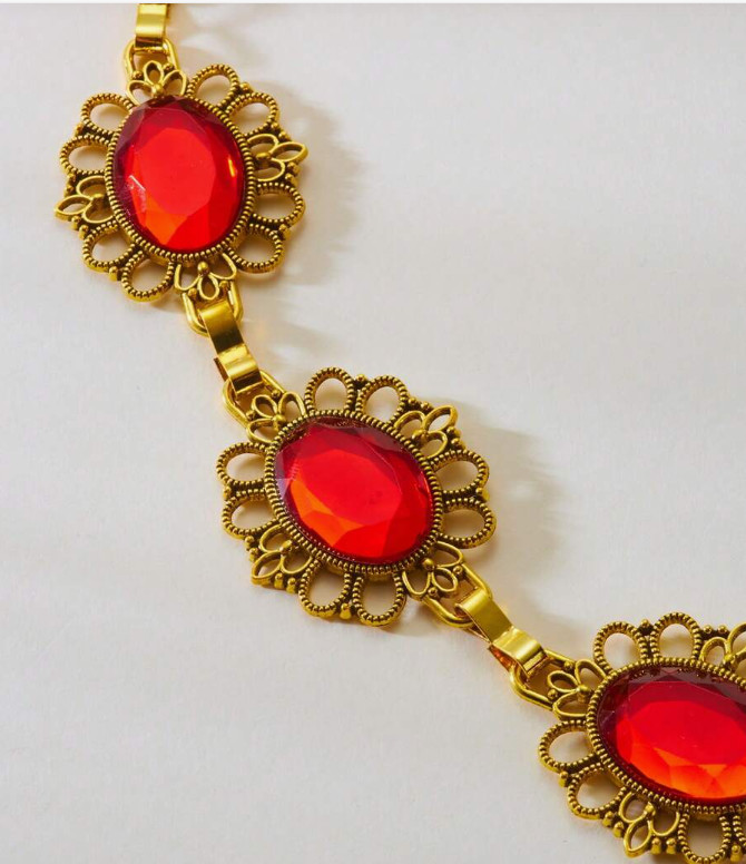 GEM CHAIN BELT- Elegant Vintage Style Ruby Floral Pattern Waist Chain
