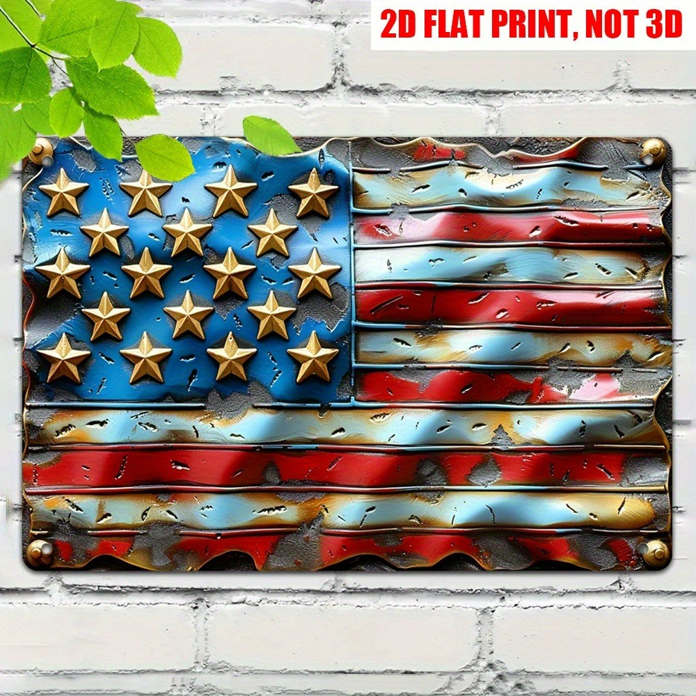 Tin Signs Vintage American Flag Metal Patriotic Sign Wall Art Decor USA July 4th