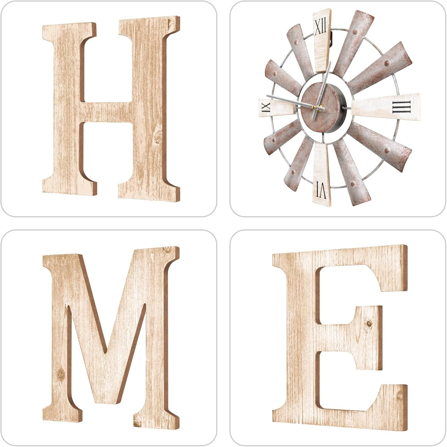 Rustic Farmhouse Home Signs with Windmill Clock Wall Decor