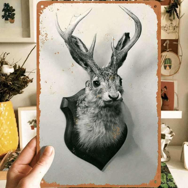 Plush Jackalope Plaque Aluminum Sign 8×12 Funny Vintage Bar Decor