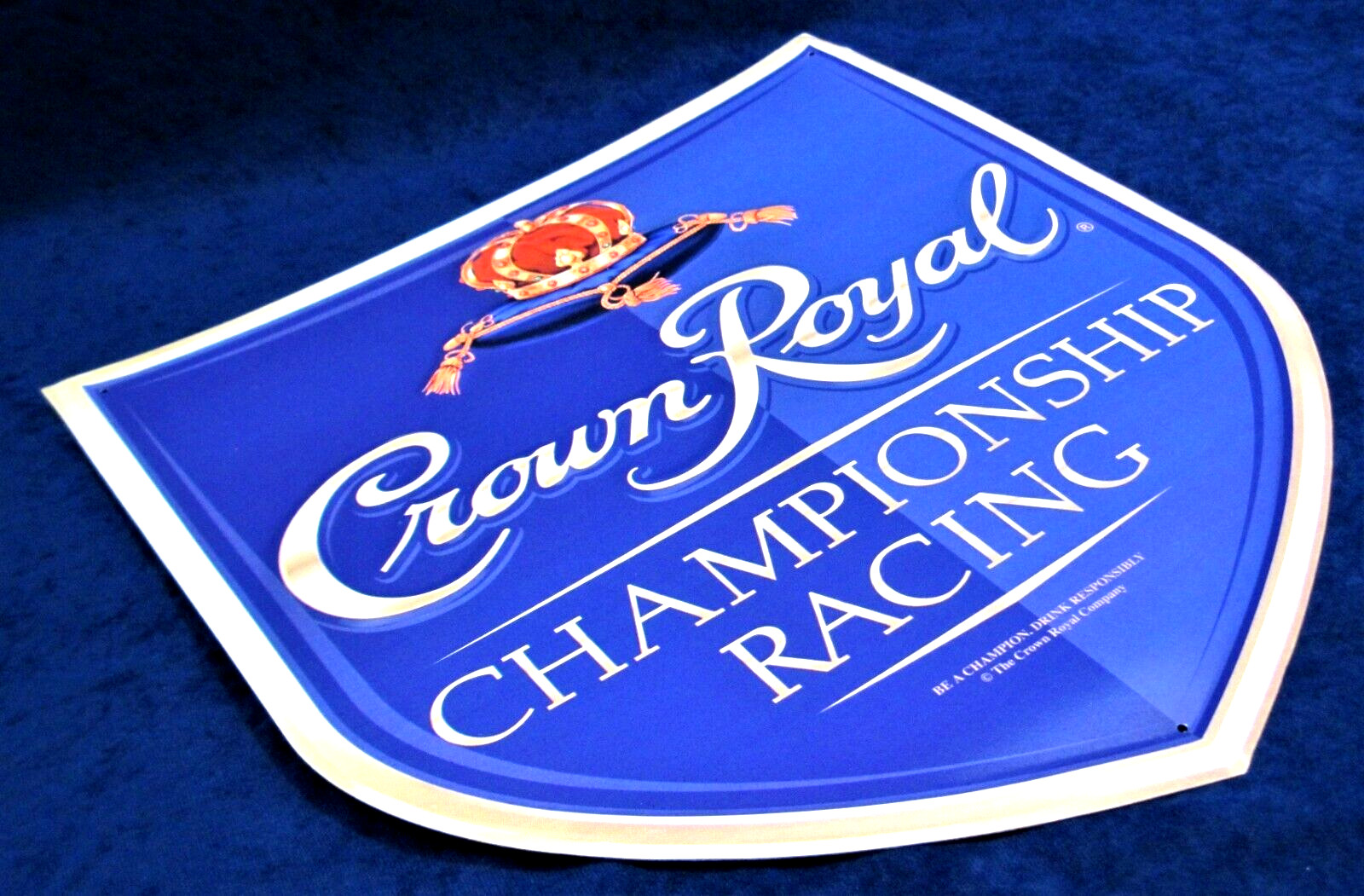CROWN ROYAL Embossed Metal Shield ~ Garage Man Cave Bar Pub Decor ~ MADE in USA