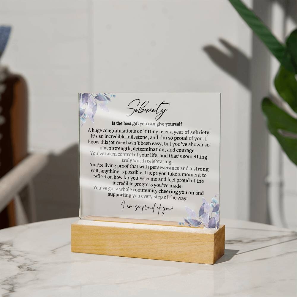 one year sobriety LED acrylic Plaque Gift for staying sober congratulations gift