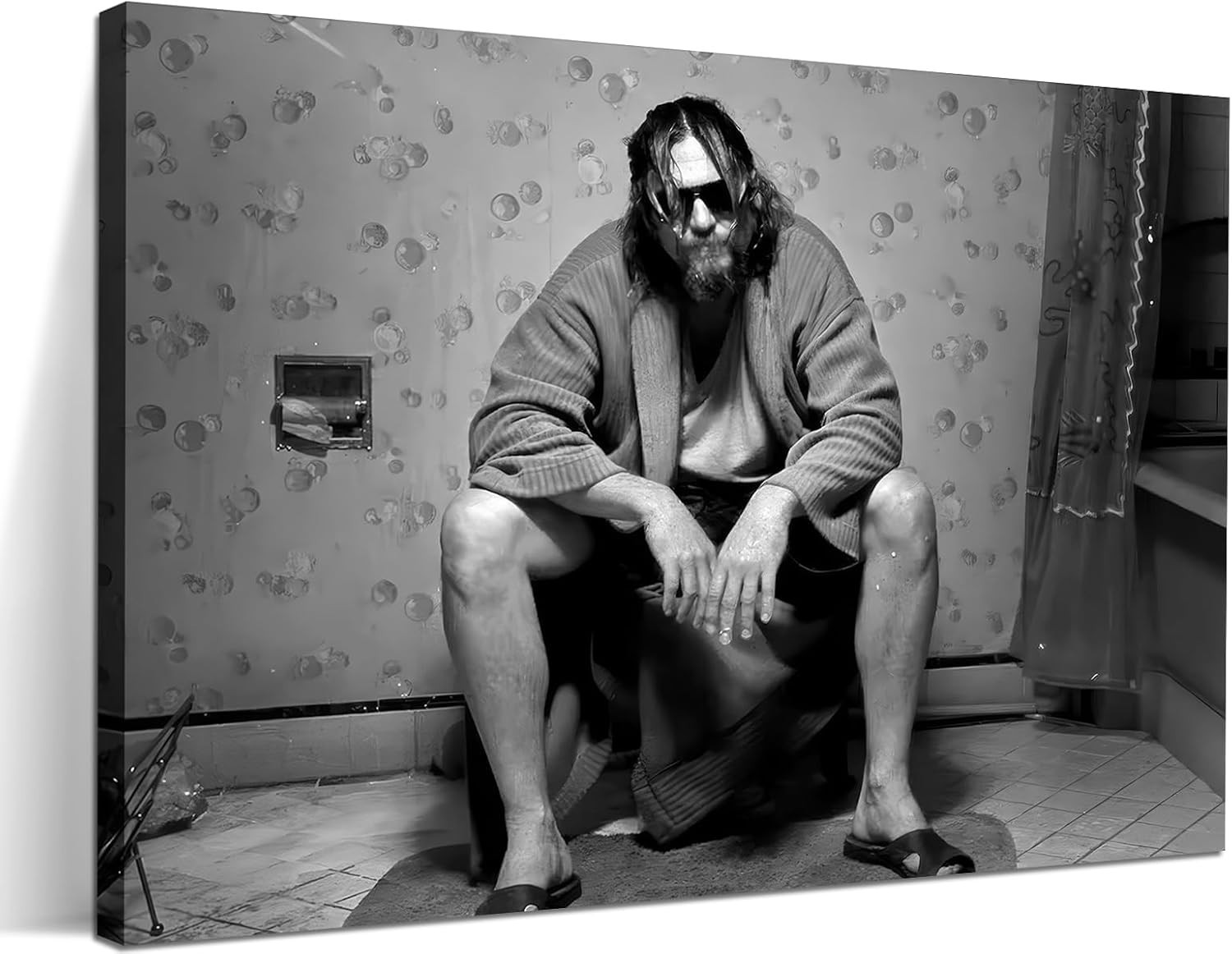 Funny 90s Movie Poster Wall Art for Bathroom, Black & White, 12×16