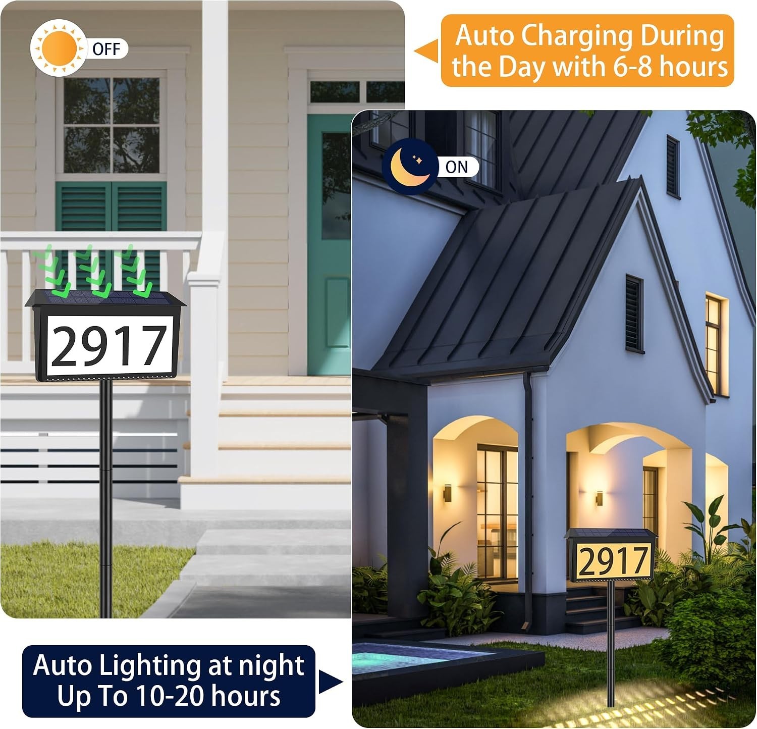 Outdoor Solar Address Numbers, Waterproof 2 Pack