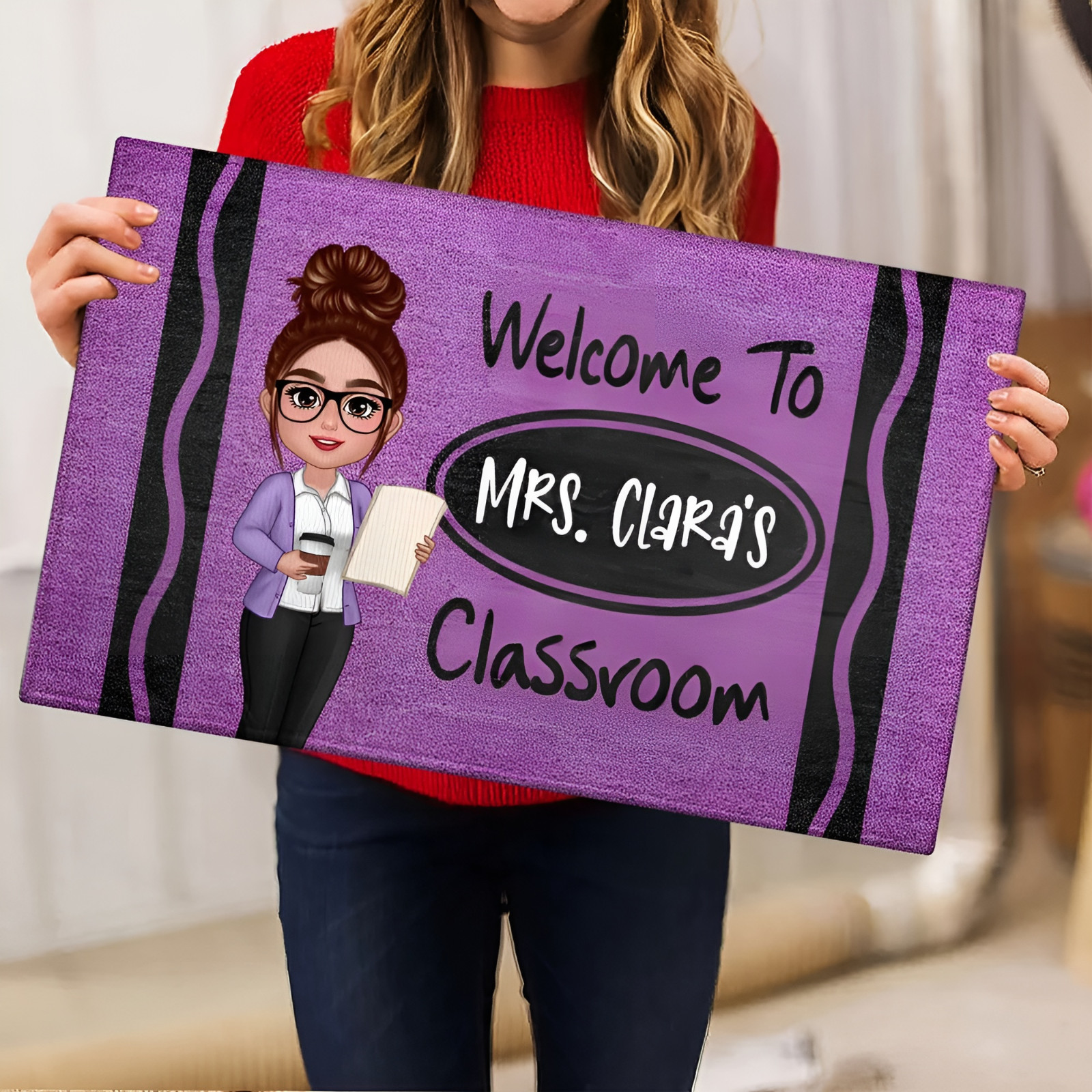 Teacher Crayon Welcome To Classroom Personalized Doormat| Back To School Gift