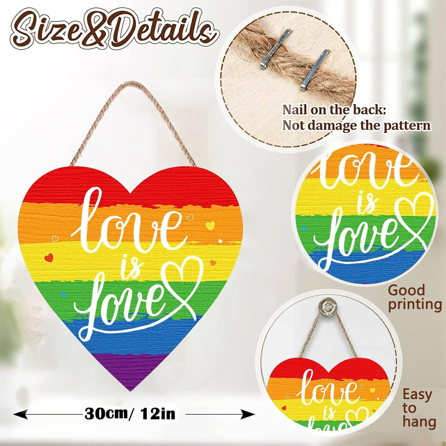 12×12 Pride Wooden Door Sign Rainbow Love Is Love Wall Decor Hanger