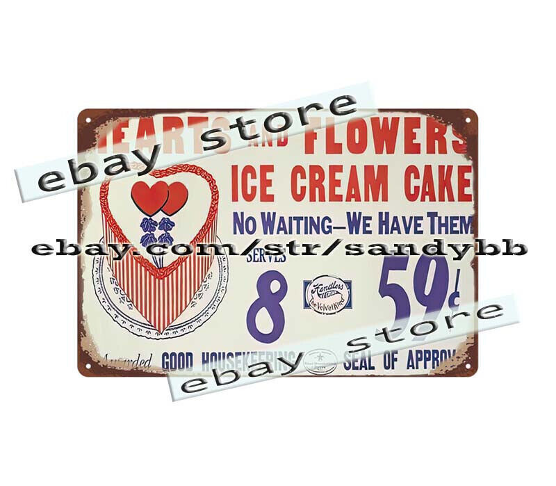 Hendlers Ice Cream hearts and flowers metal tin sign shop wall lodge cafe