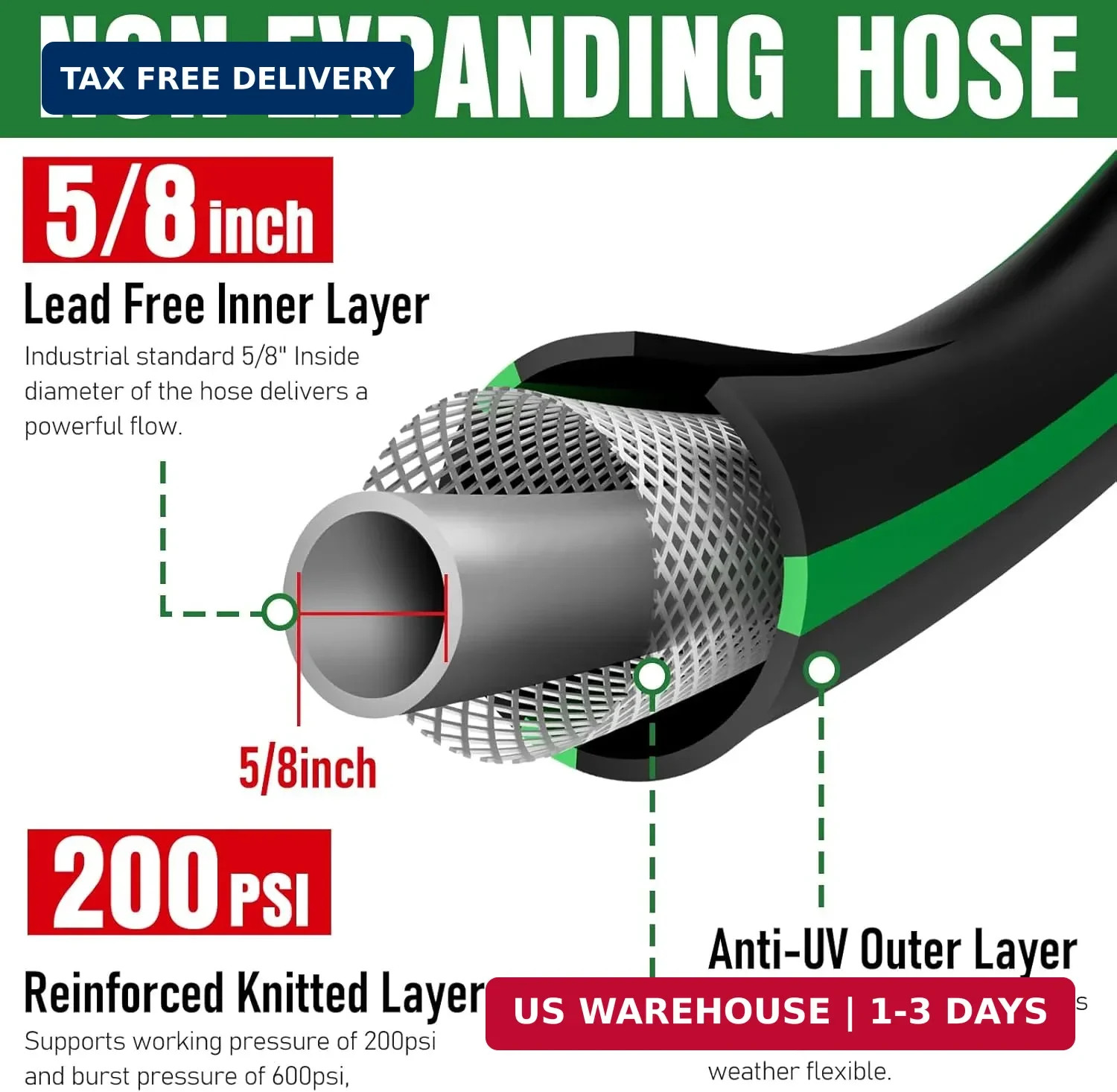 Heavy Duty Garden Hose 35ft, NON-EXPANDABLE Flexible Water Hose, Kink Resistant