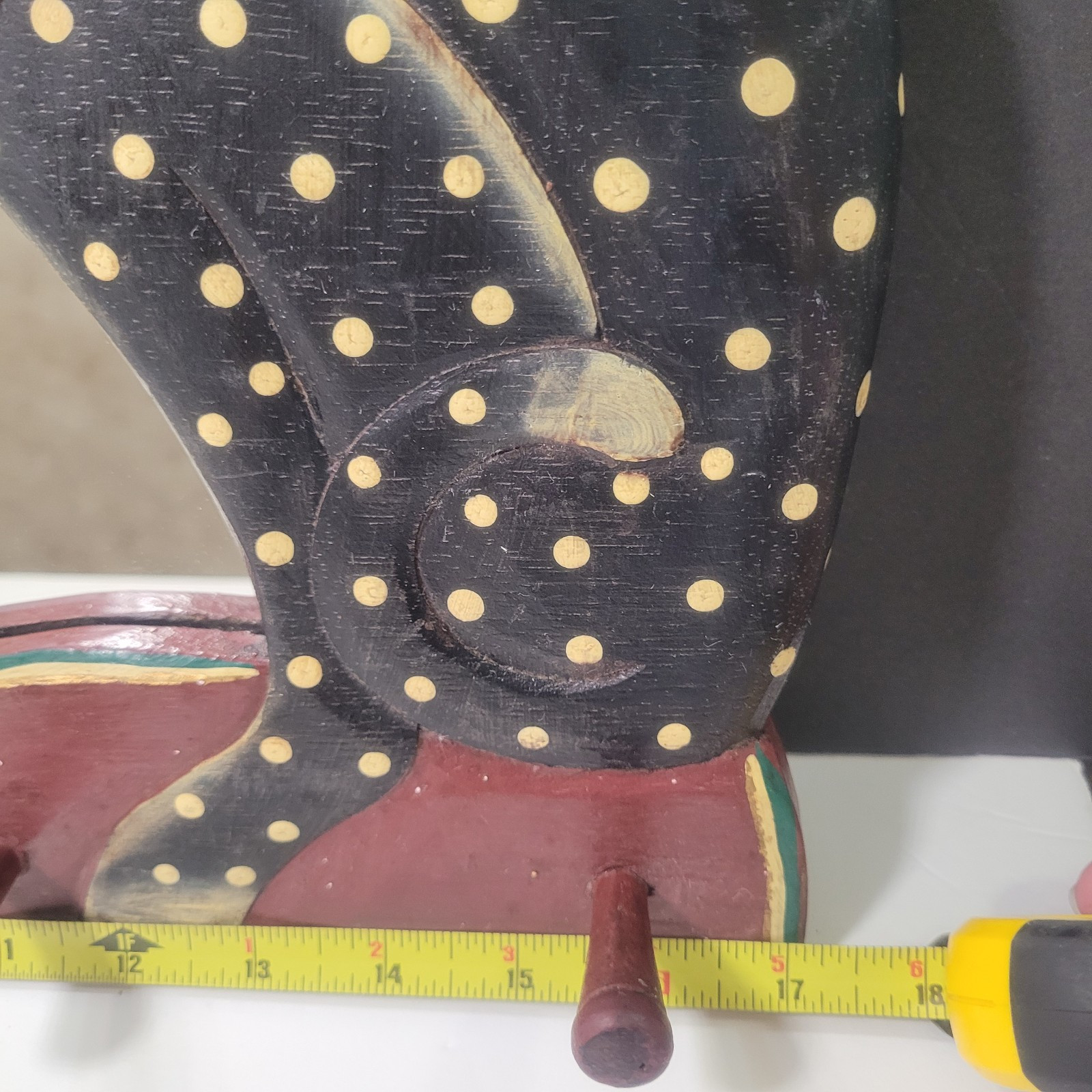Vintage Folk Art Cats Black Gold White Dot Stripe Mirror and Wall Rack 17″ x 10″