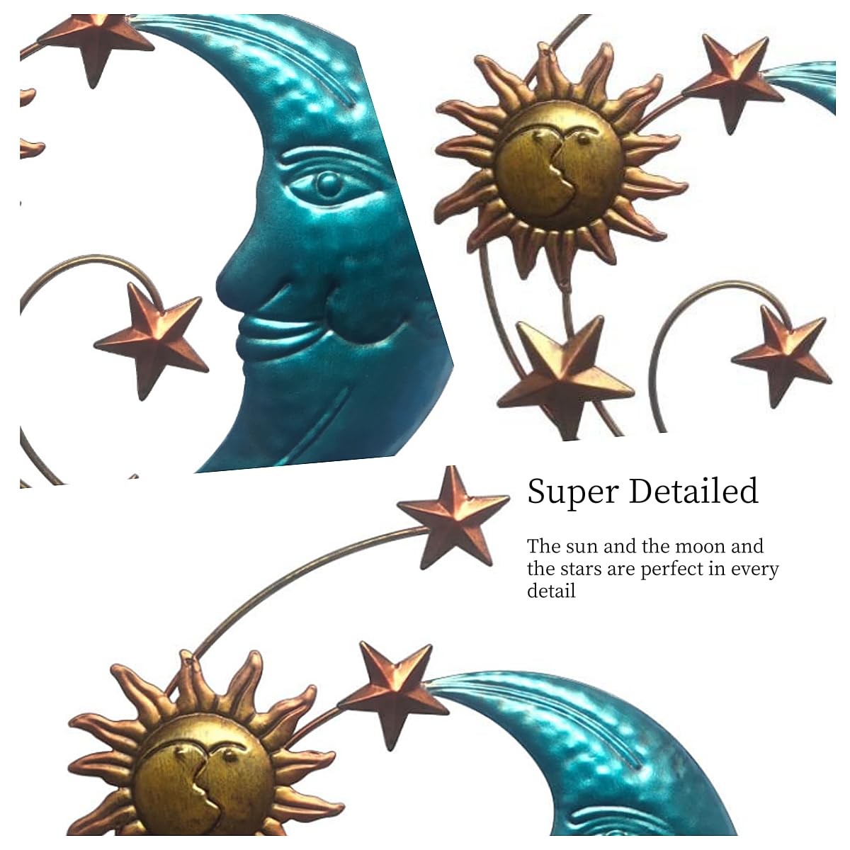 12.6in Sun Moon Wall Decor – Outdoor Metal Wall Art, Indoor Hanging, Garden O…