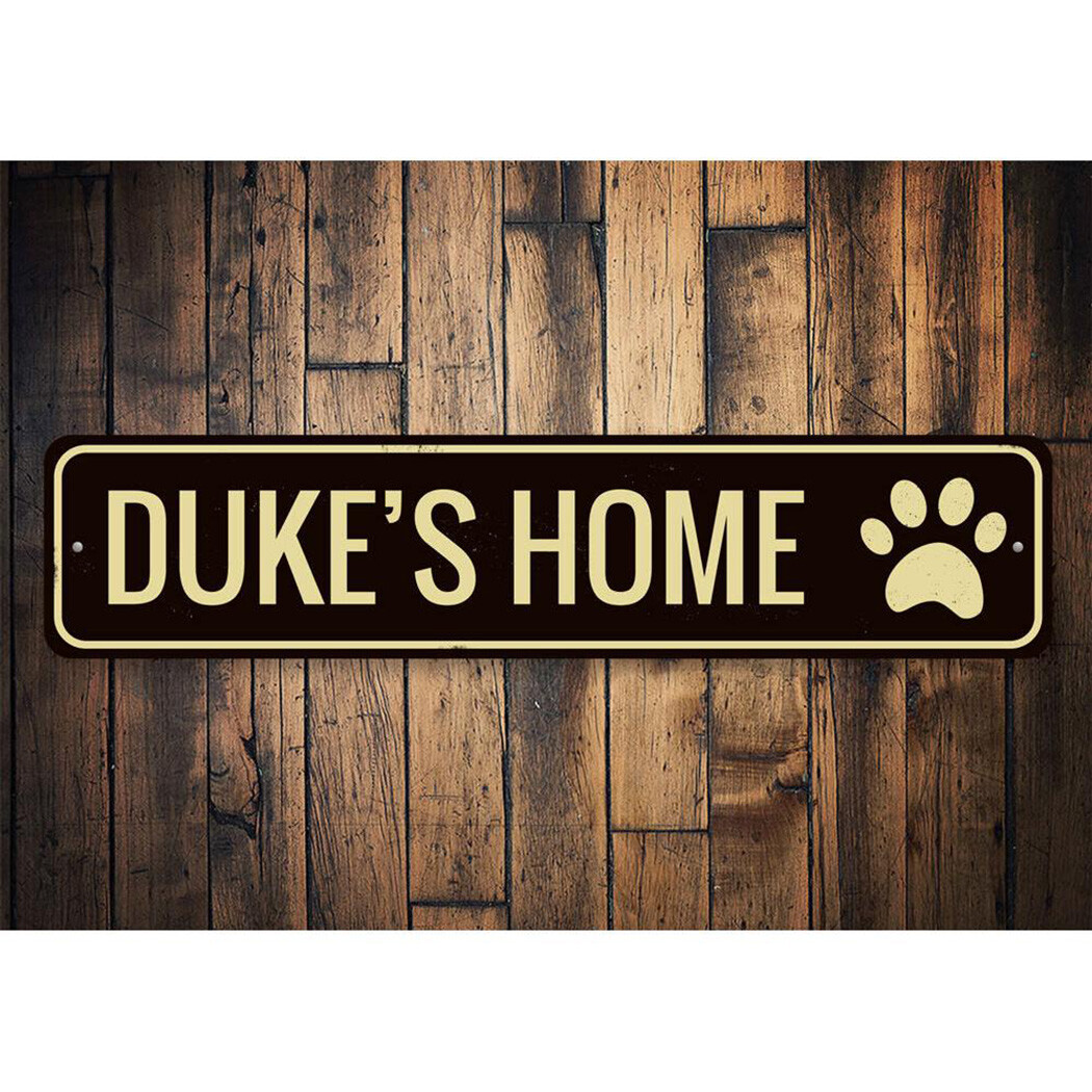 Pet’s Home Sign, Personalized Pet Name Paw Print Sign, Custom Metal Wall Decor