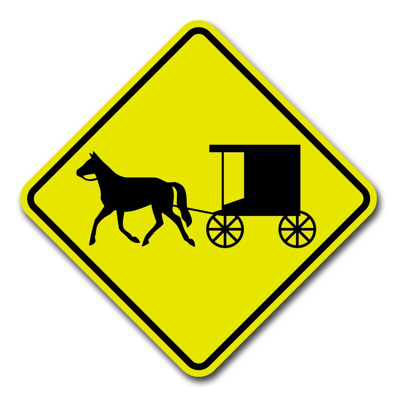 Amish Horse and Buggy Crossing 8″ Diamond Yellow Aluminum Sign Caution Road Sign