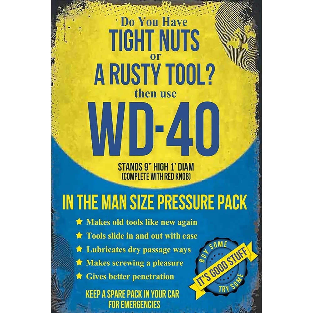 WD-40 Tight Nuts Rusty Tool Funny 8″ x 12″ Aluminum Metal Sign