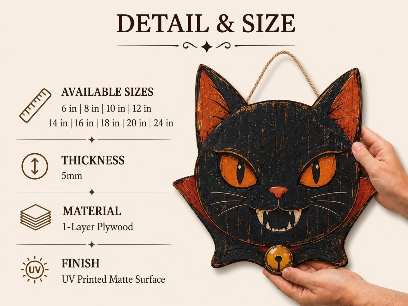 Halloween Door Hanger, Vintage Halloween Decor Outdoor, Gothic Decor, Cat Decor