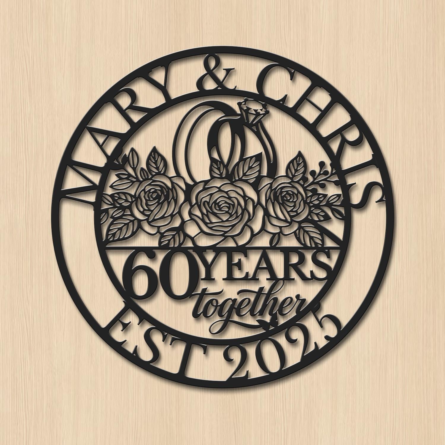 Custom 60th Wedding Anniversary Metal Sign Personalized Wall Art Garden Decor
