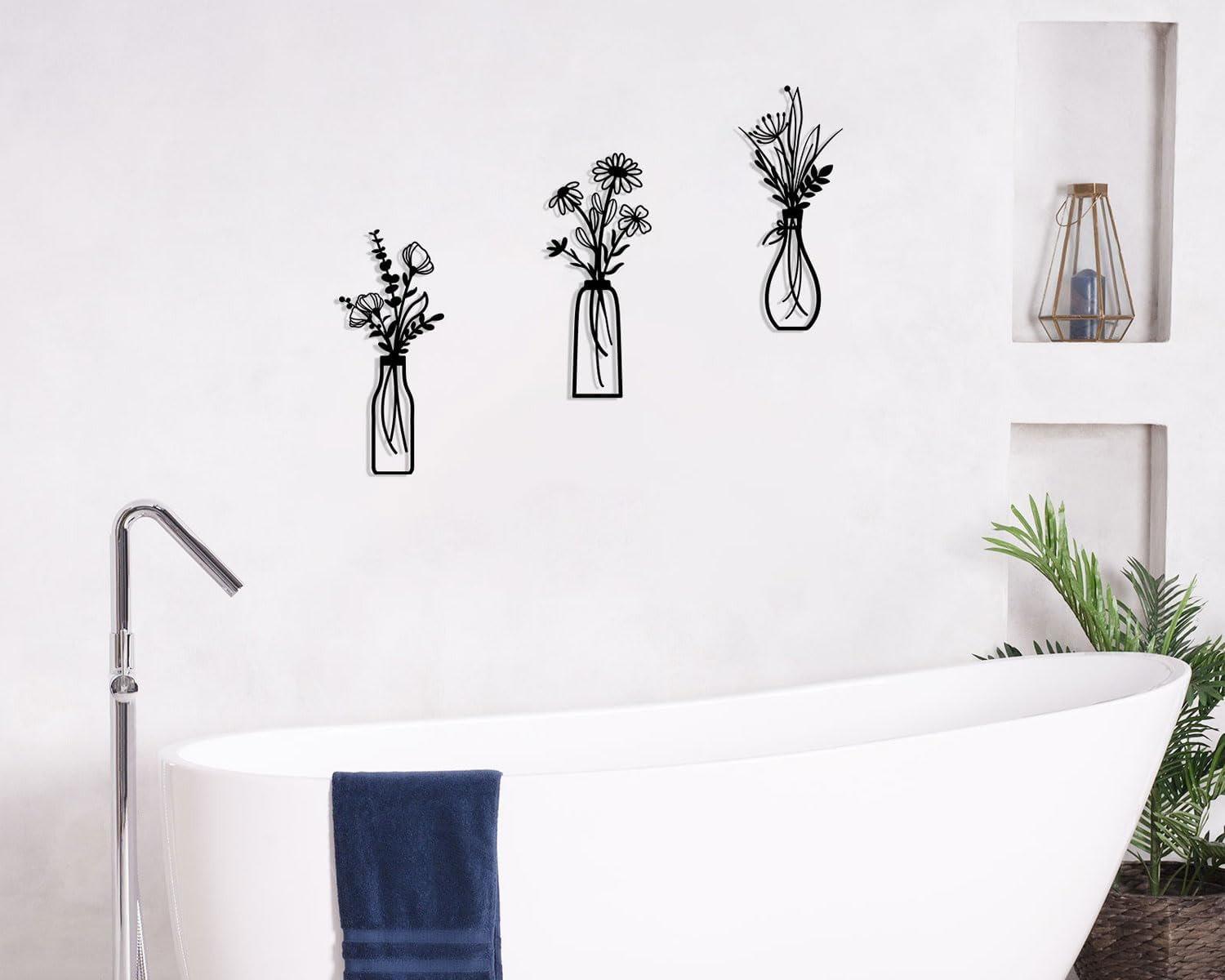 3 Pieces Metal Flowers Wall Arts – Rustic Farmhouse Decor Black Minimalist Flowe