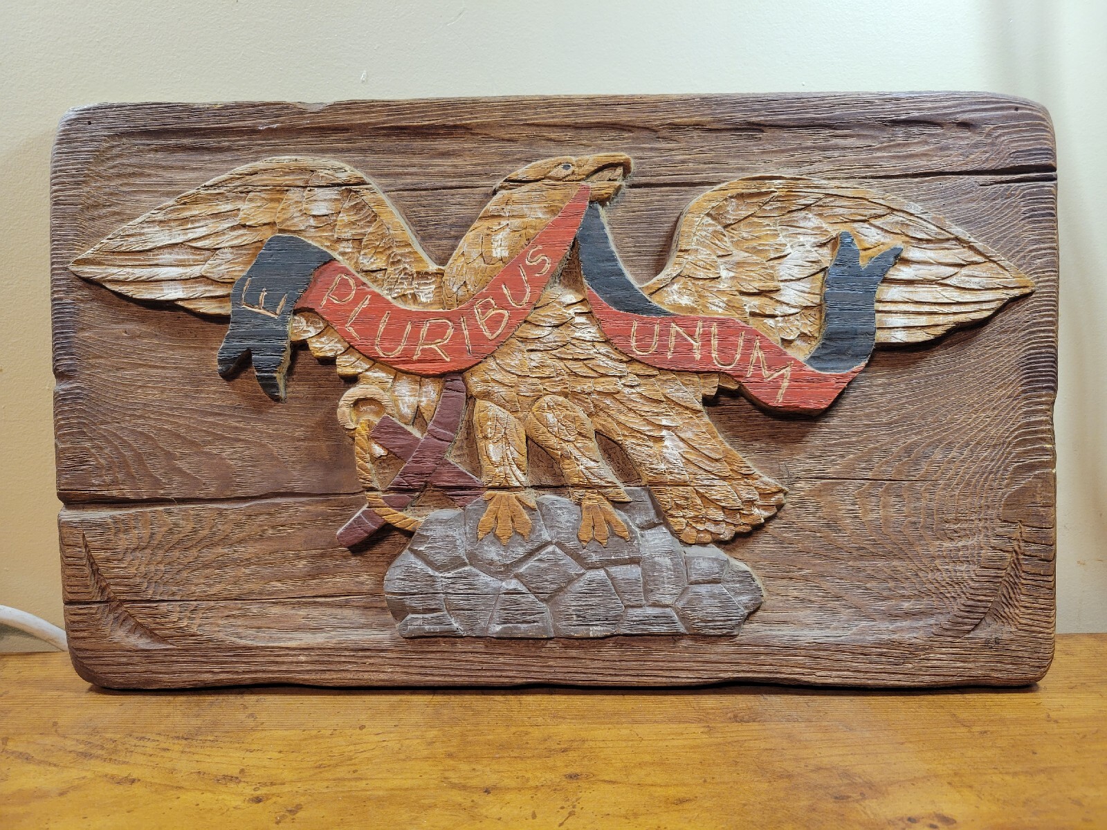Handmade UNITED STATES MOTTO Sign – Faux Wood Look (See Details), Preowned