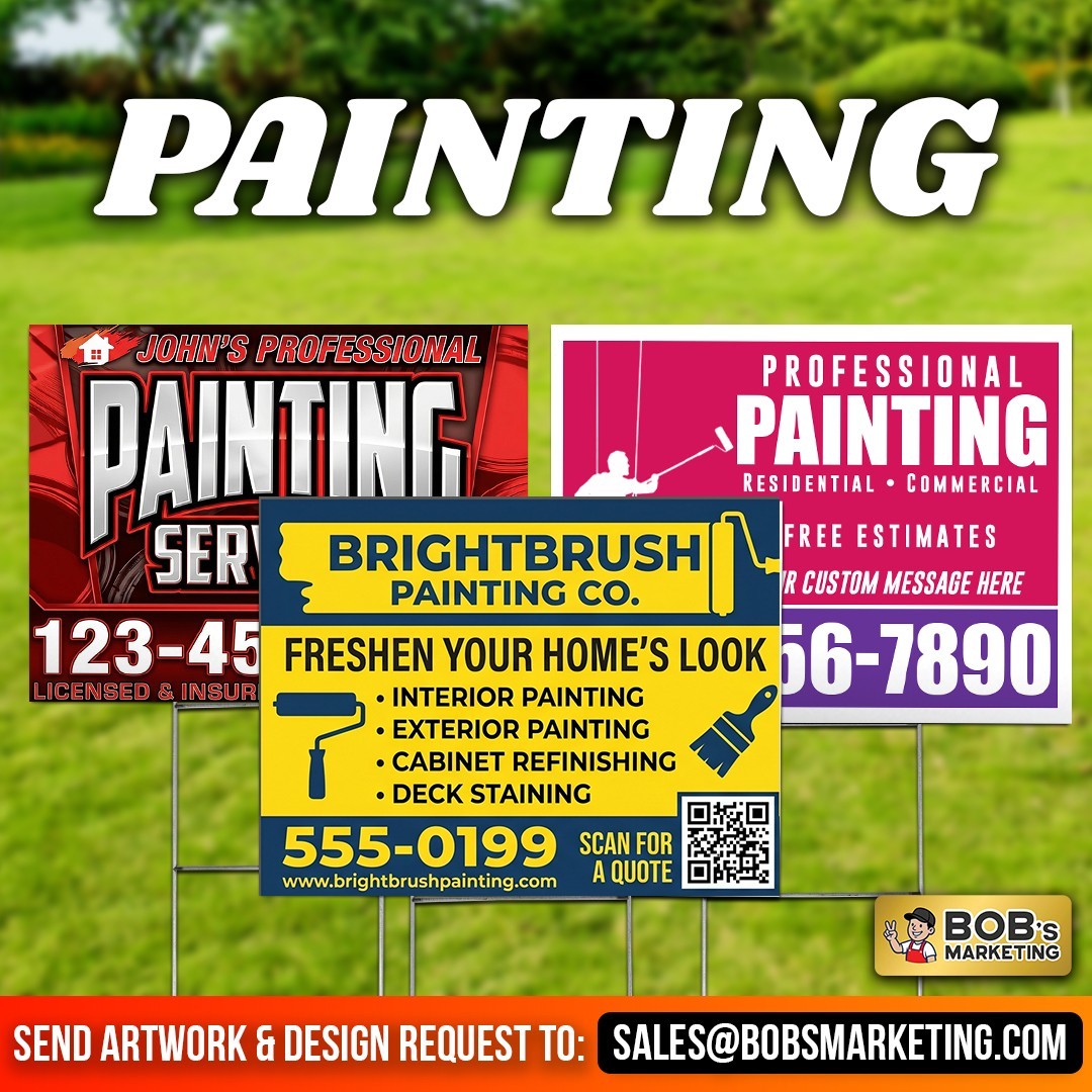 5 Pack Custom Yard Signs 24×18 Full Color Wholesale Printing + Metal H Stakes