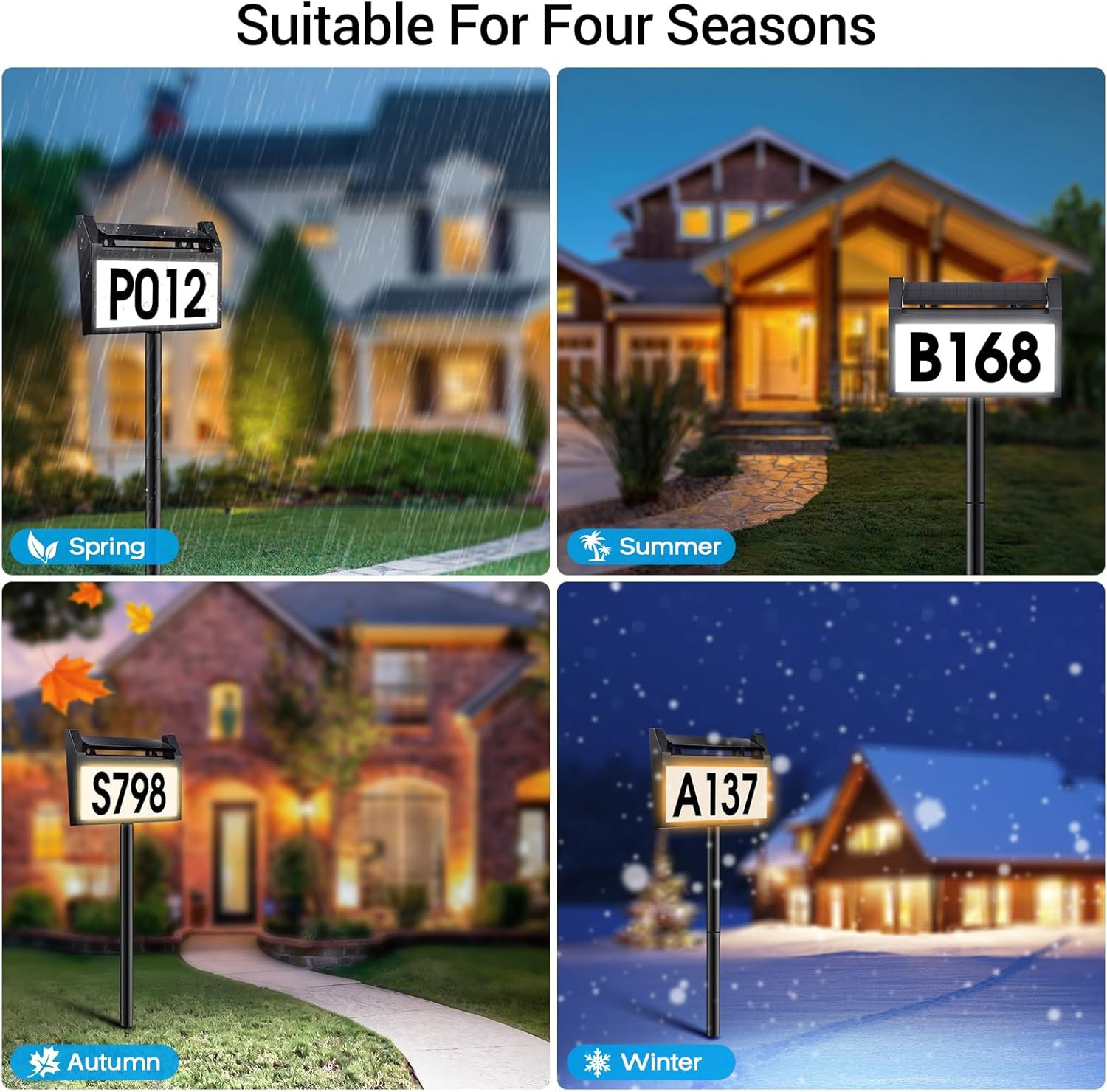Solar House Number Sign, LED Illuminated Outdoor Address Plaque with Smart Cont
