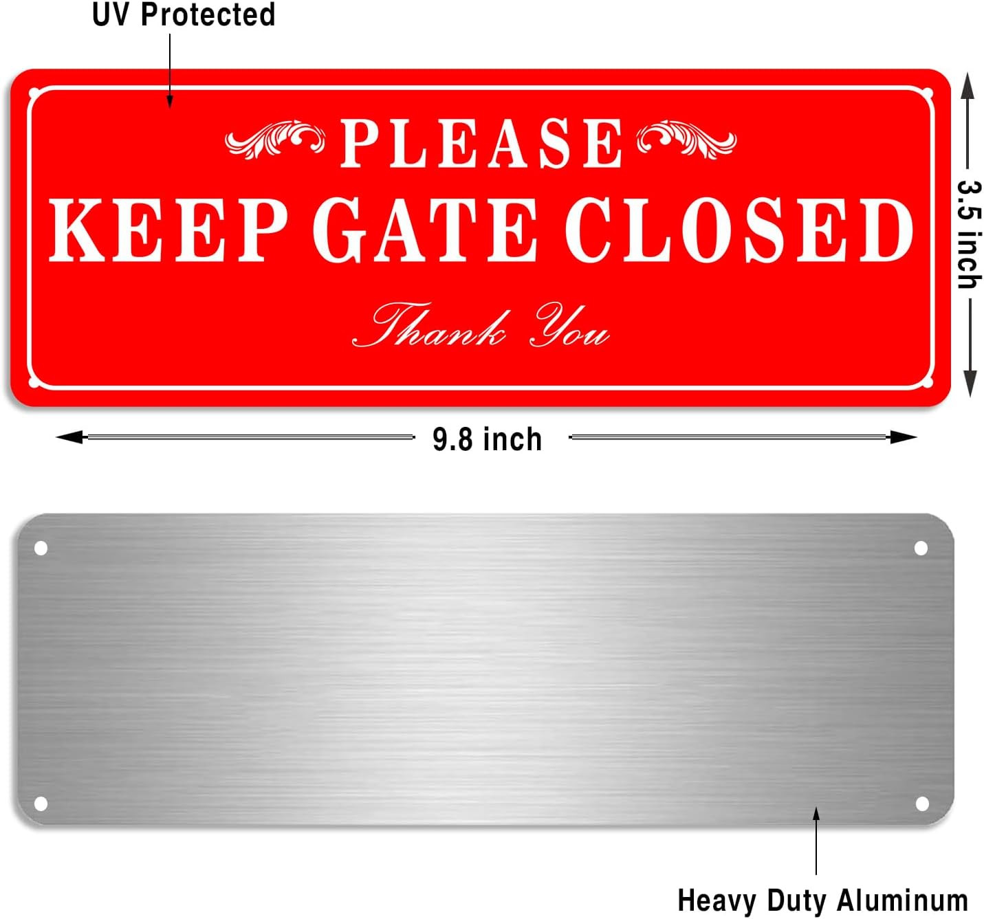 2 Pack Please Keep the Gate Closed Matal Sign – Brushed Aluminium Durable Ink –