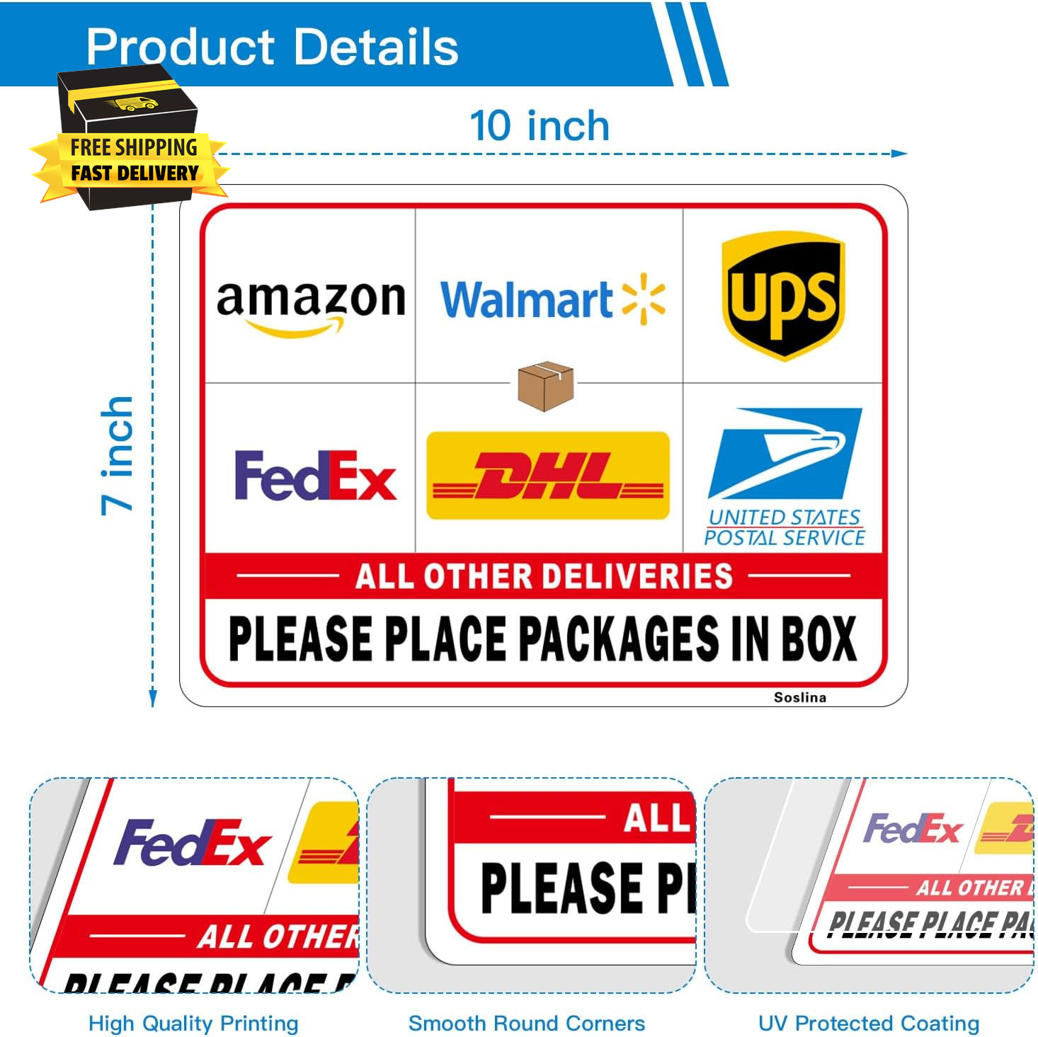 Please Leave Packages in Box Sign, Delivery Signs for Packages, 4 Pack 7X10 Inch