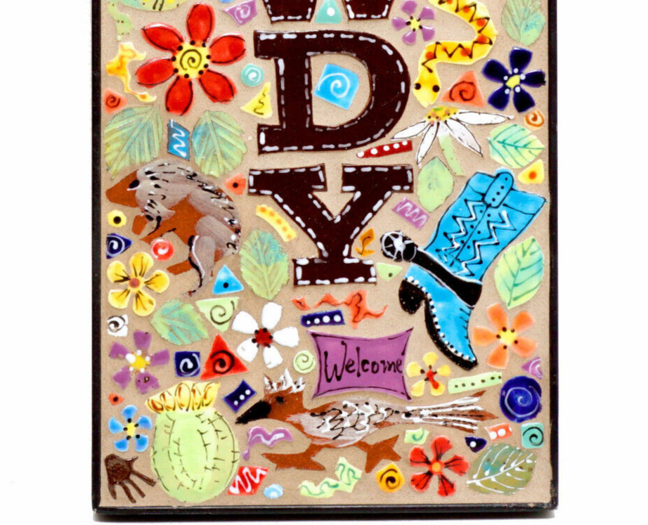 Mosaic Tile Southwest Style Welcome Plaque HOWDY by Carol Hegedus Handmade Large