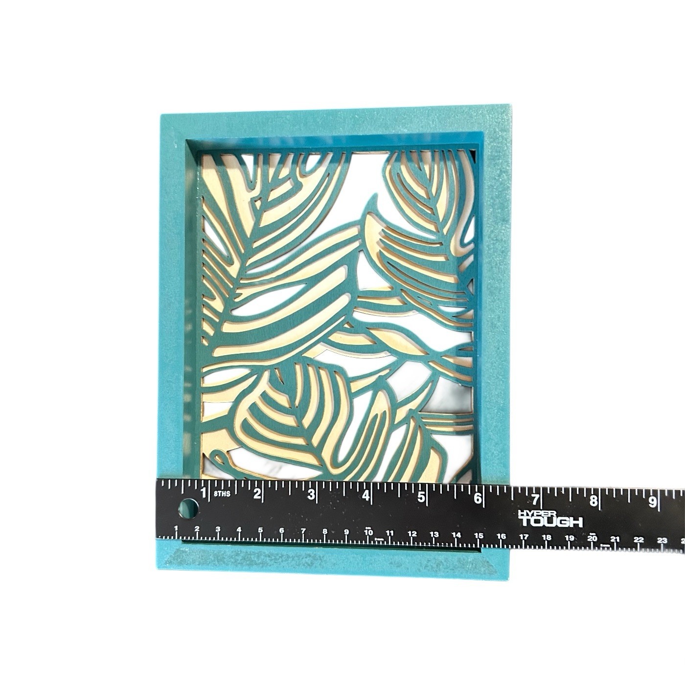 Wooden Free Standing Shelf Wall Decor 8.5” X 6.5” Tropical Palm Leaves 3D Cutout