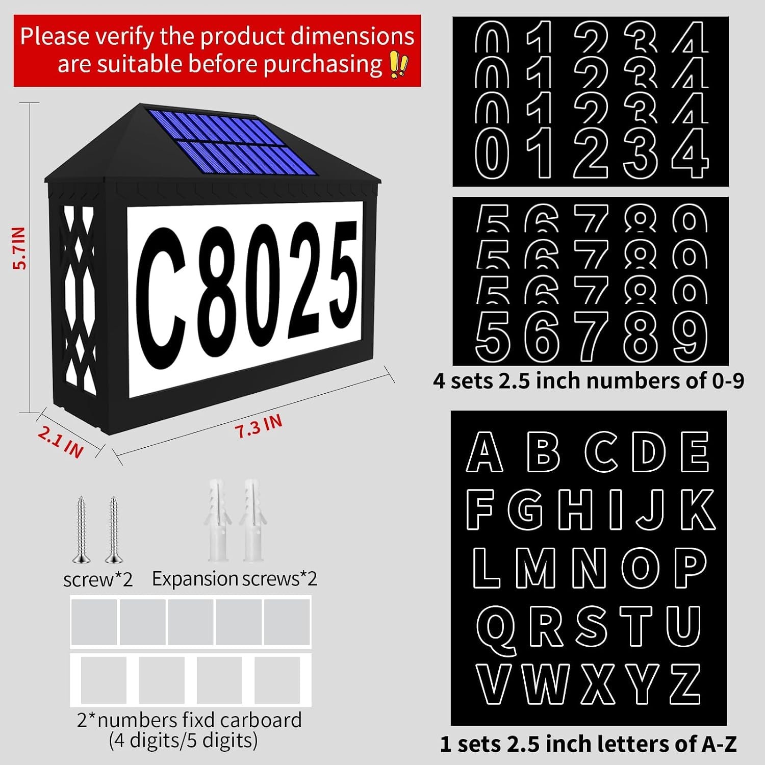 Solar House Numbers, Lighted Solar Address Number with Remote Control | Water…