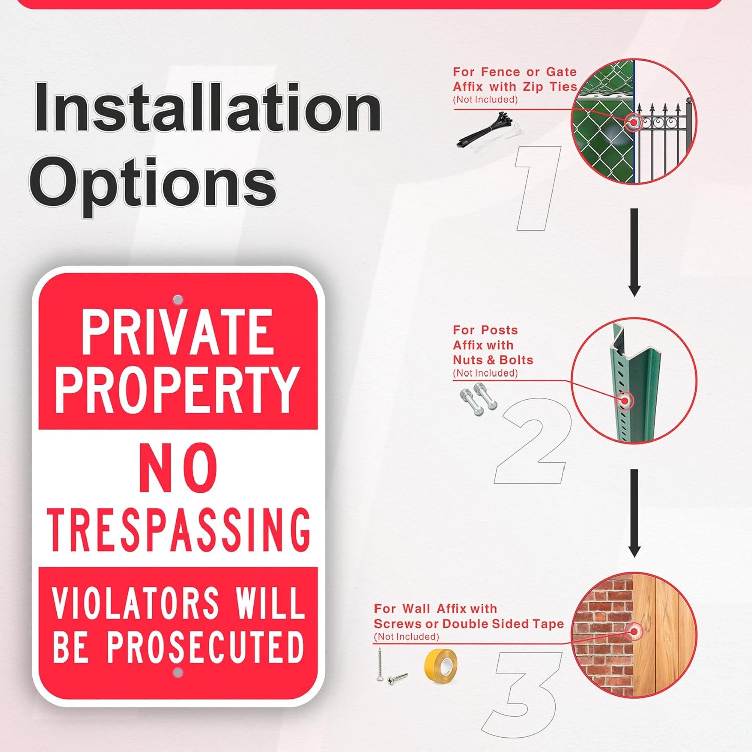 Private Property No Trespassing Sign, Violators Will Be Prosecuted, 18” X 12” En