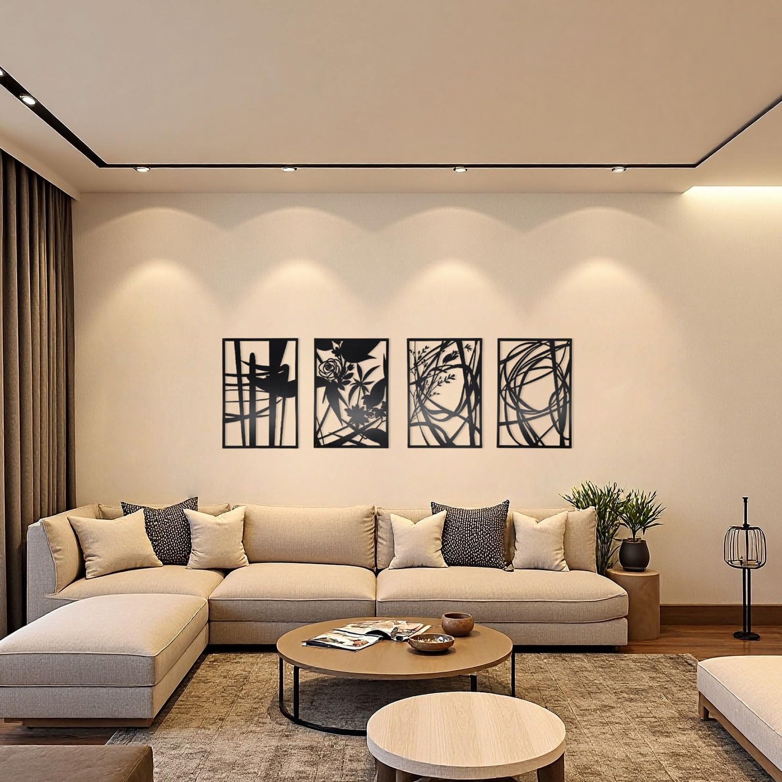 4 Pack 17×11.8 Black Abstract Wall Art, Minimalist Single Line Art Decor