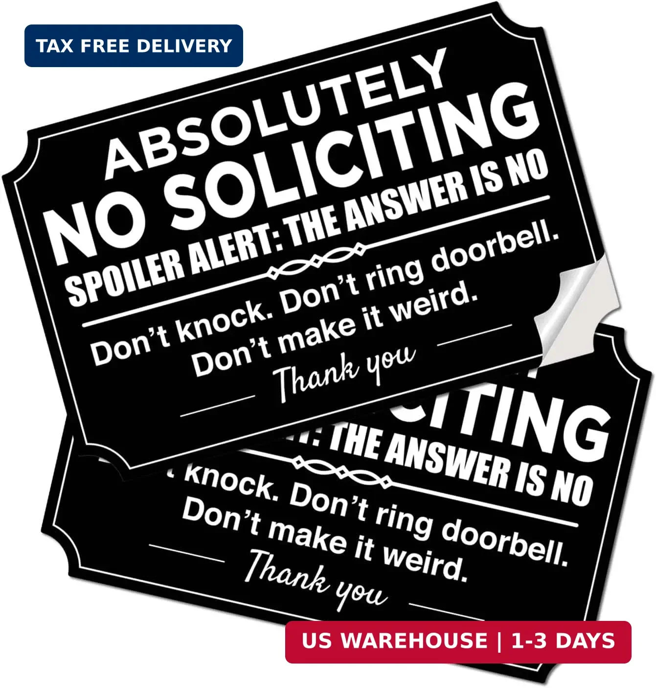 2 Pack No Soliciting Sign for House Weatherproof Self-Adhesive Front Door