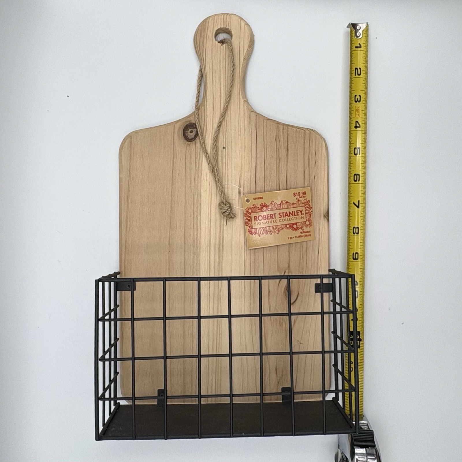 Farmhouse Decor Wooden Cutting Board Wire Basket Letter Holder 14” X 8”