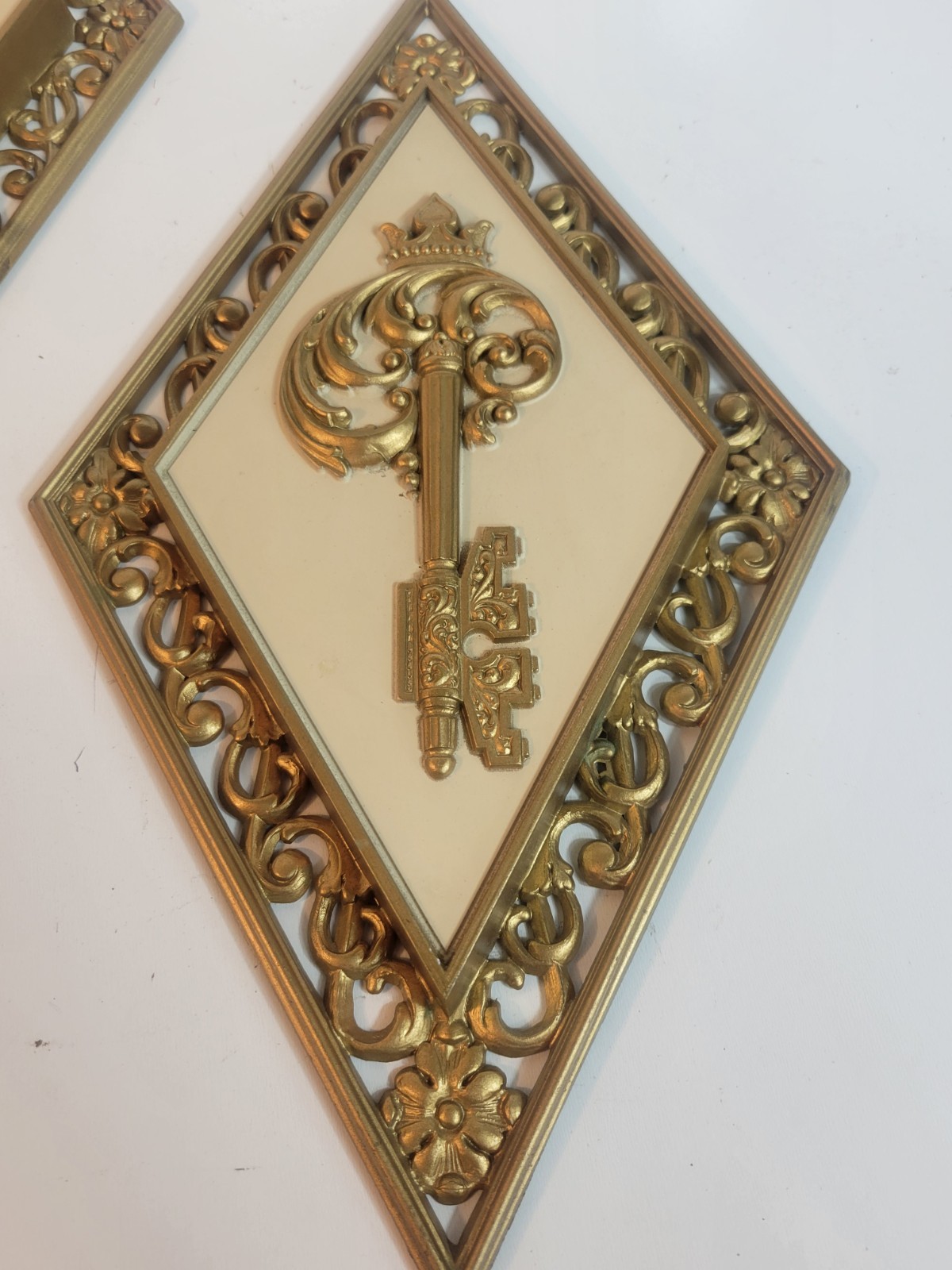 Dart Homco Diamond Shaped Floral Gold Ornate Wall Plaques Set Of 4 Hollywood MCM