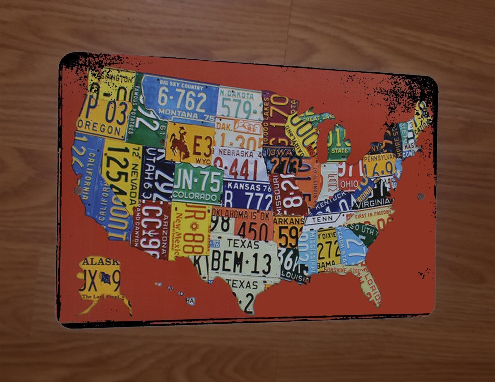 United States America USA License Plates Map 8×12 Metal Wall Sign Garage Poster