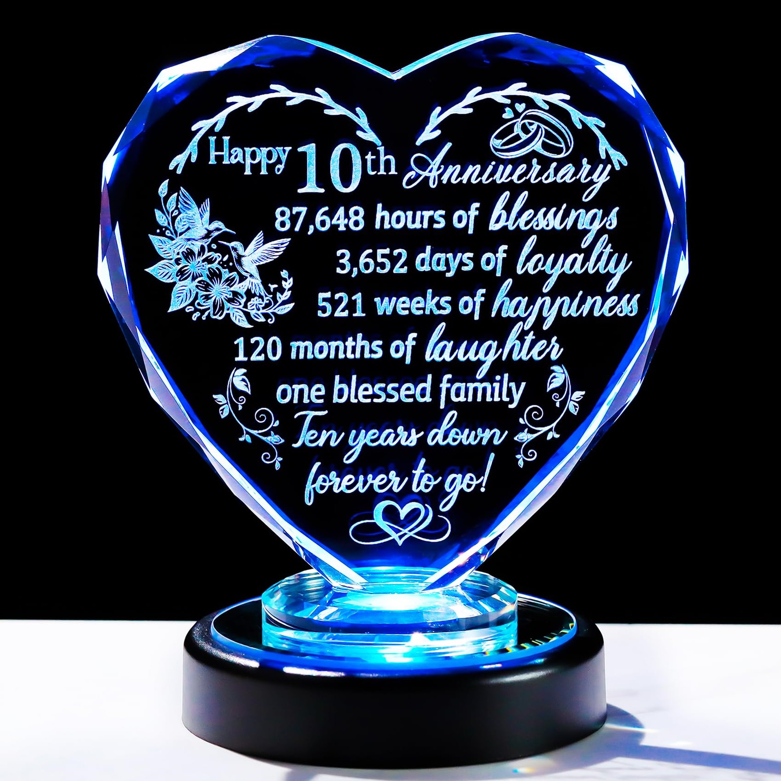 10th Wedding Anniversary Heart Gifts for Women, Wife, Couple, Crystal 10 Year…