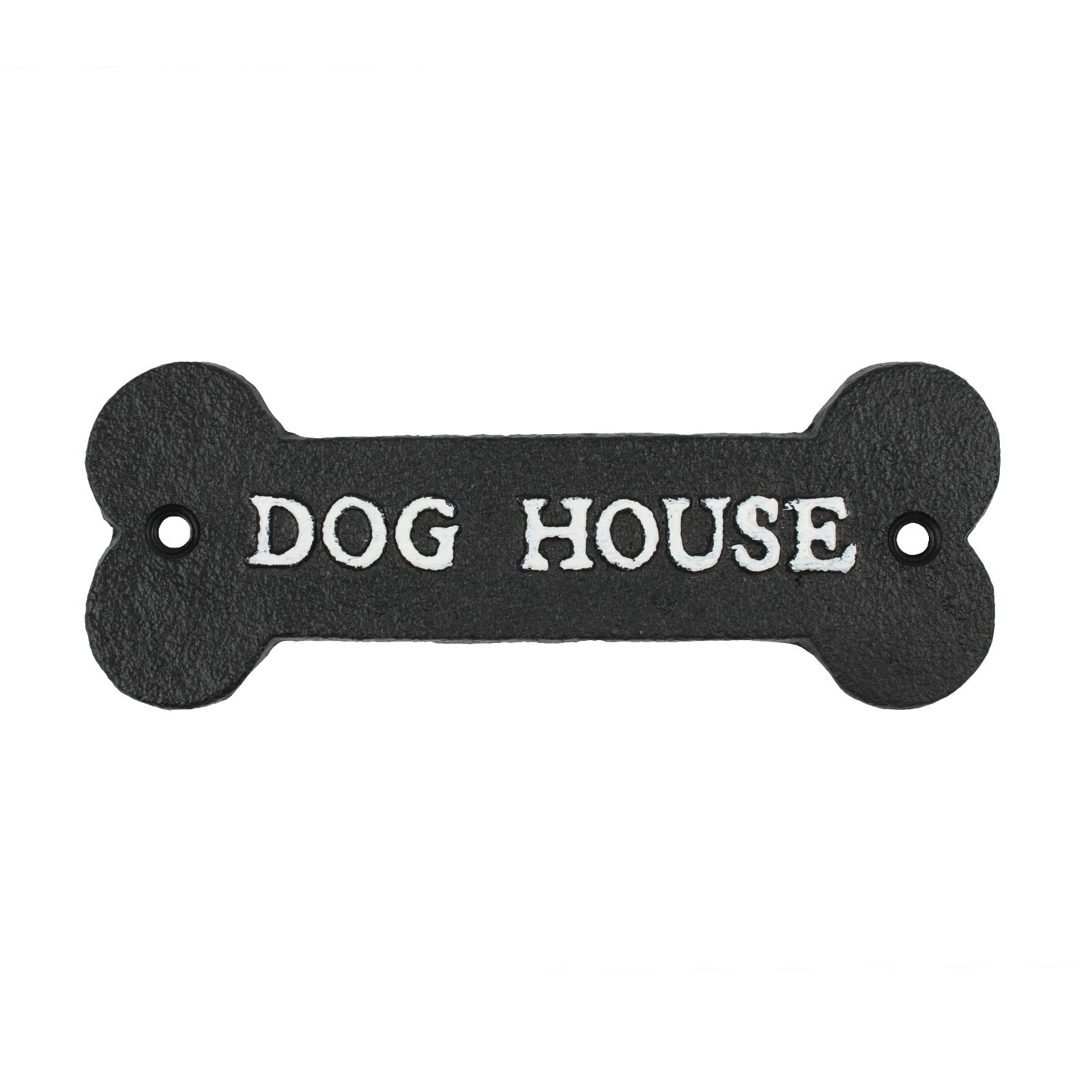 Small Cast Iron DOG HOUSE Bone Shape Metal Wall Plaque Sign Decor Black 5 7/8 in