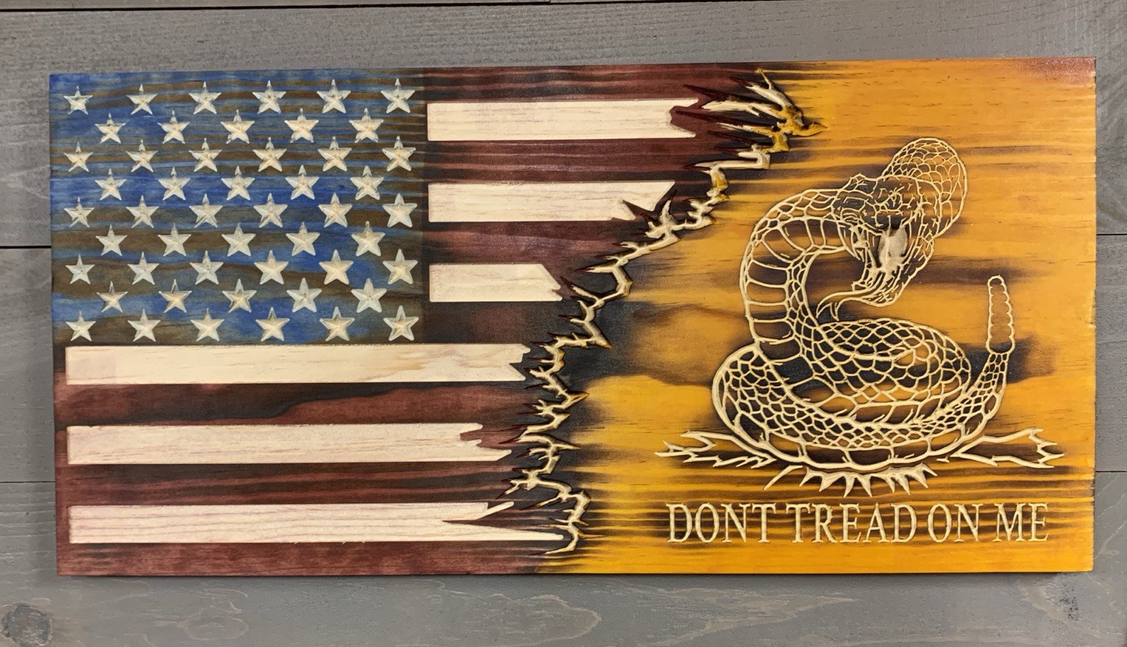 Rustic Wooden Gadsden Don’t tread on me American Flag / Made In America