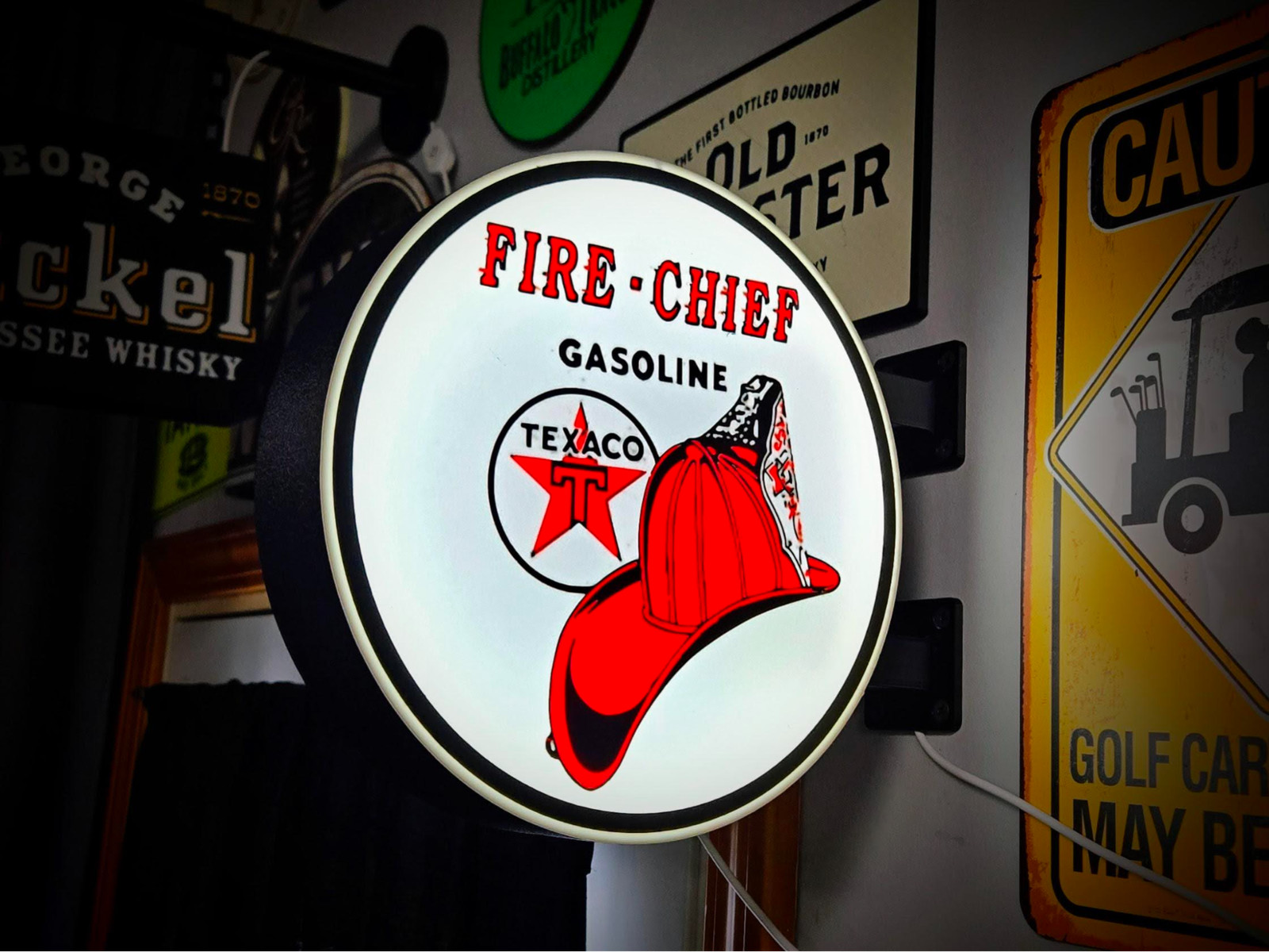 Texaco Fire Chief LED Lightbox Sign 3D Printed Round Wall Mount Man Cave