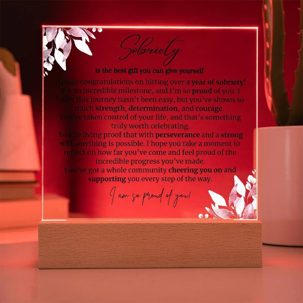 one year sobriety LED acrylic Plaque Gift for staying sober congratulations gift