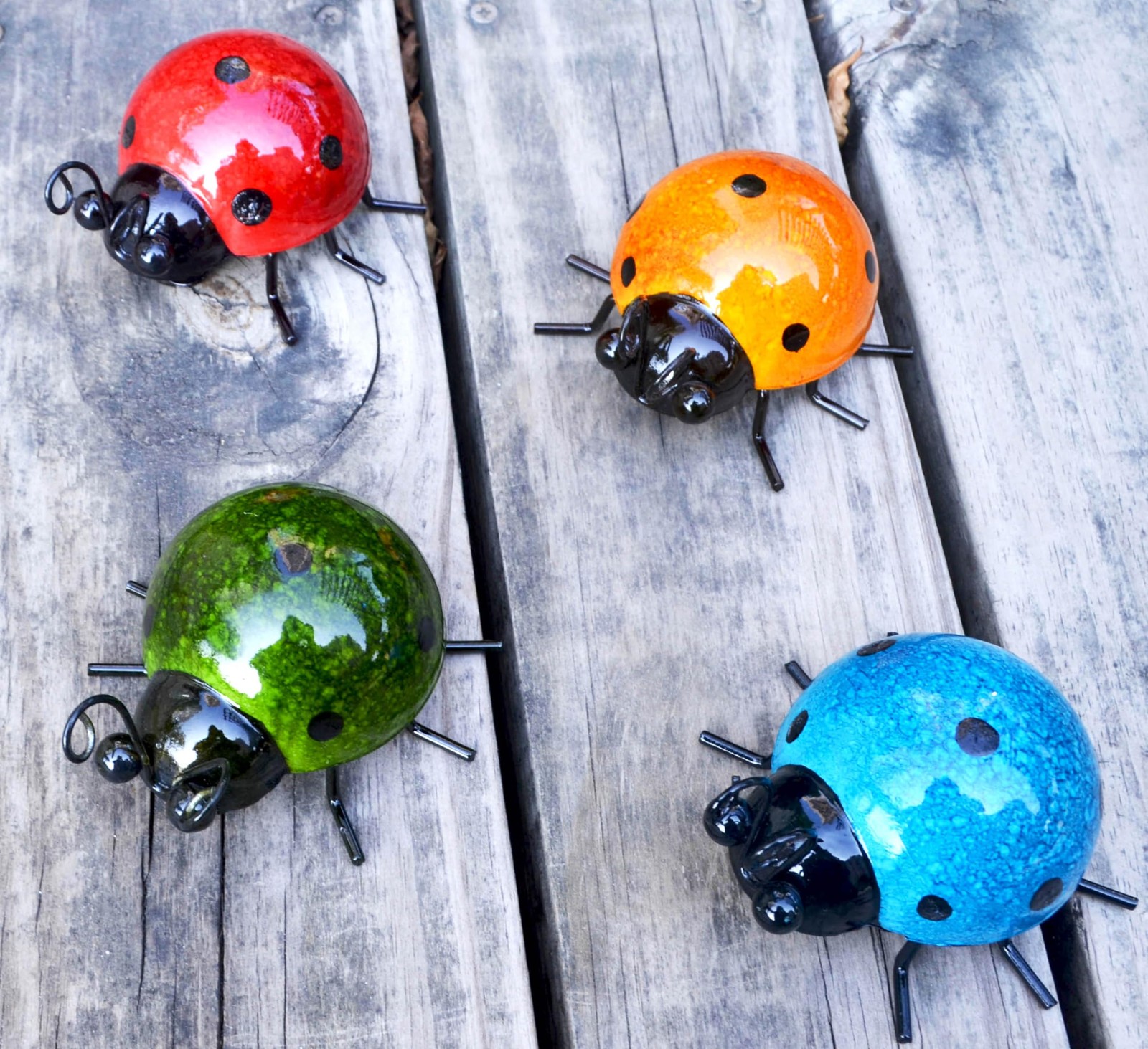 Metal Garden Wall Art Decorative Set of 4 Cute Ladybugs Outdoor Wall Sculptures