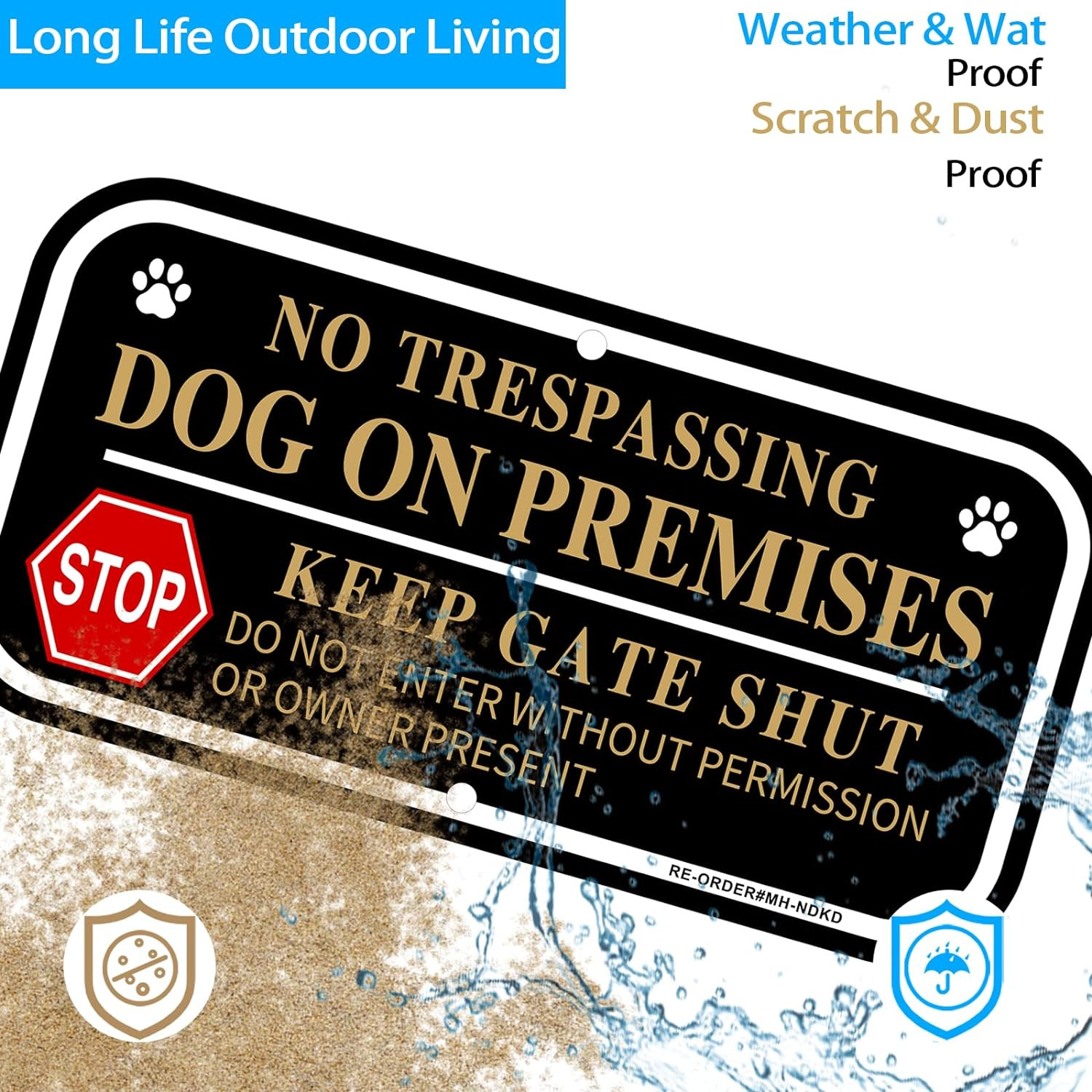 No Trespassing Dog on Premises Signs, 2 Pack Dog on Premises Keep Gate Shut