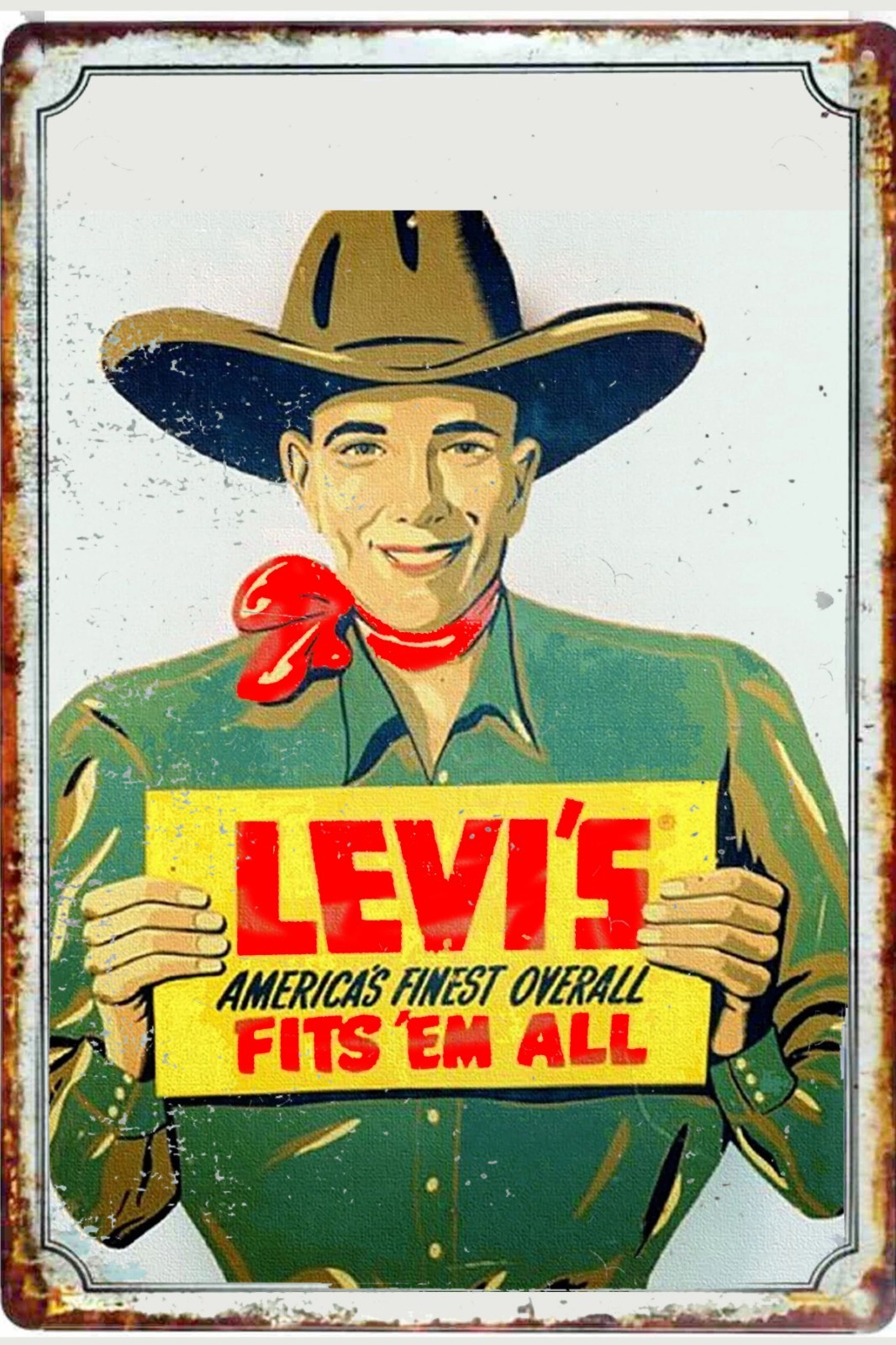 Levi Strauss Jeans Vintage Advertising All Metal Tin Sign up to 12 x 18 Inches