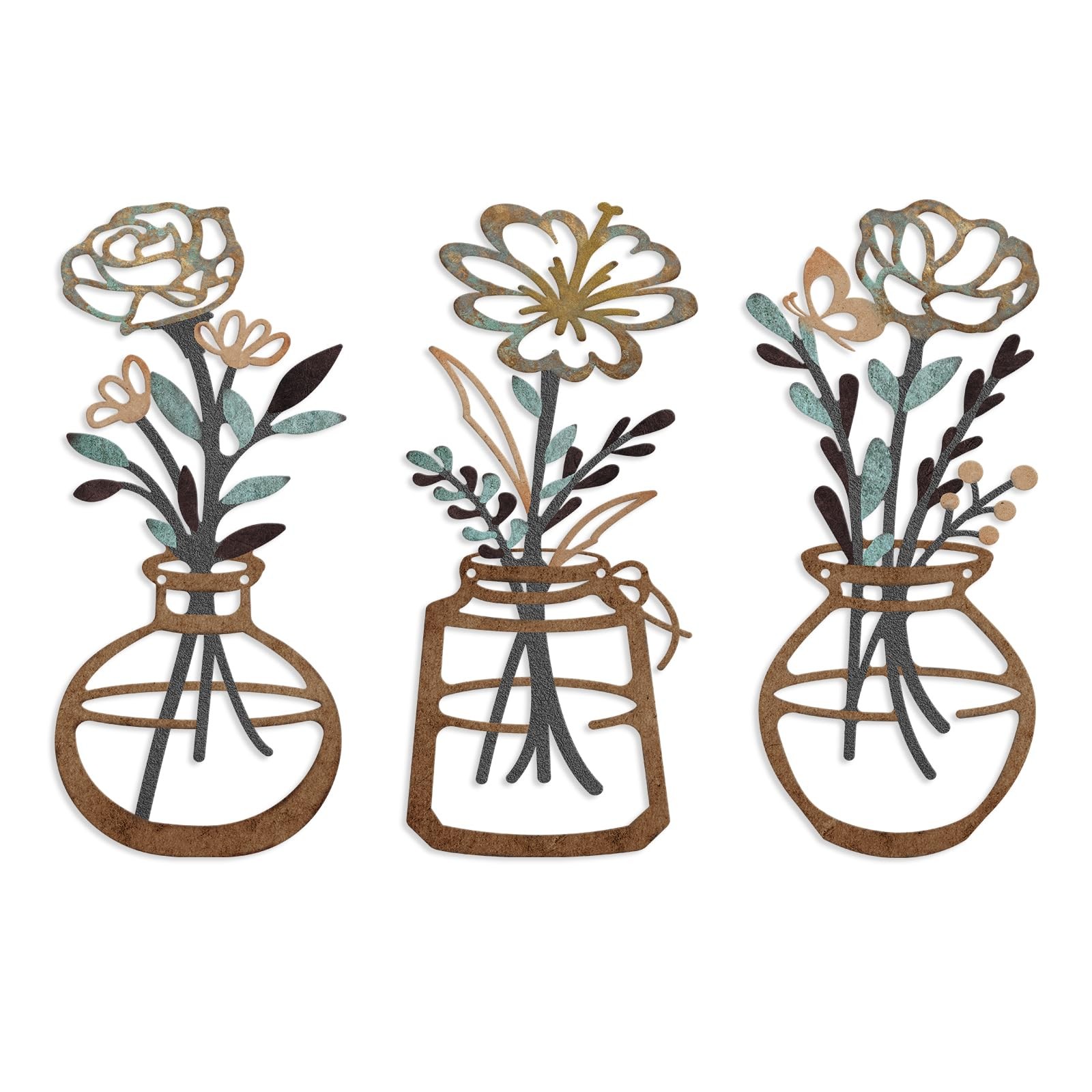 3 Pieces Metal Flowers Wall Arts – Rustic Farmhouse Decor Minimalist Flower W…