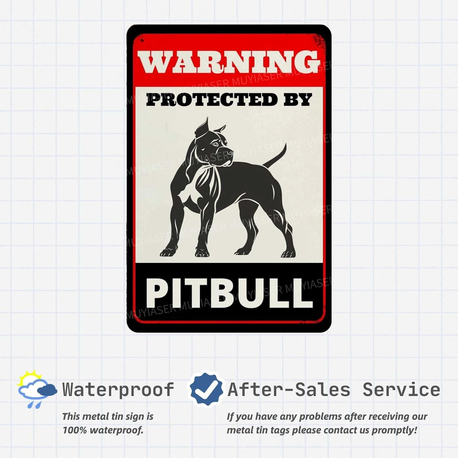 Beware of Dog Sign For Fence Warning Protected By Pitbull Aluminum Metal Tin Sig