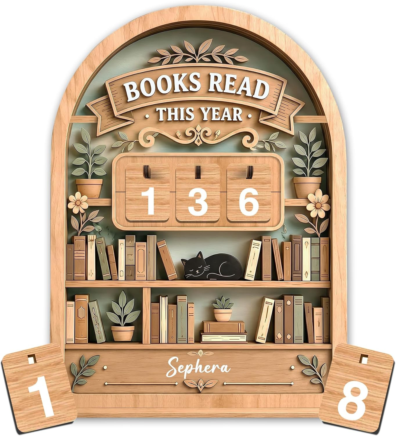 Books Read This Year Tracker Sign – Wooden Reading Counter Shelf Decor, Thoughtf