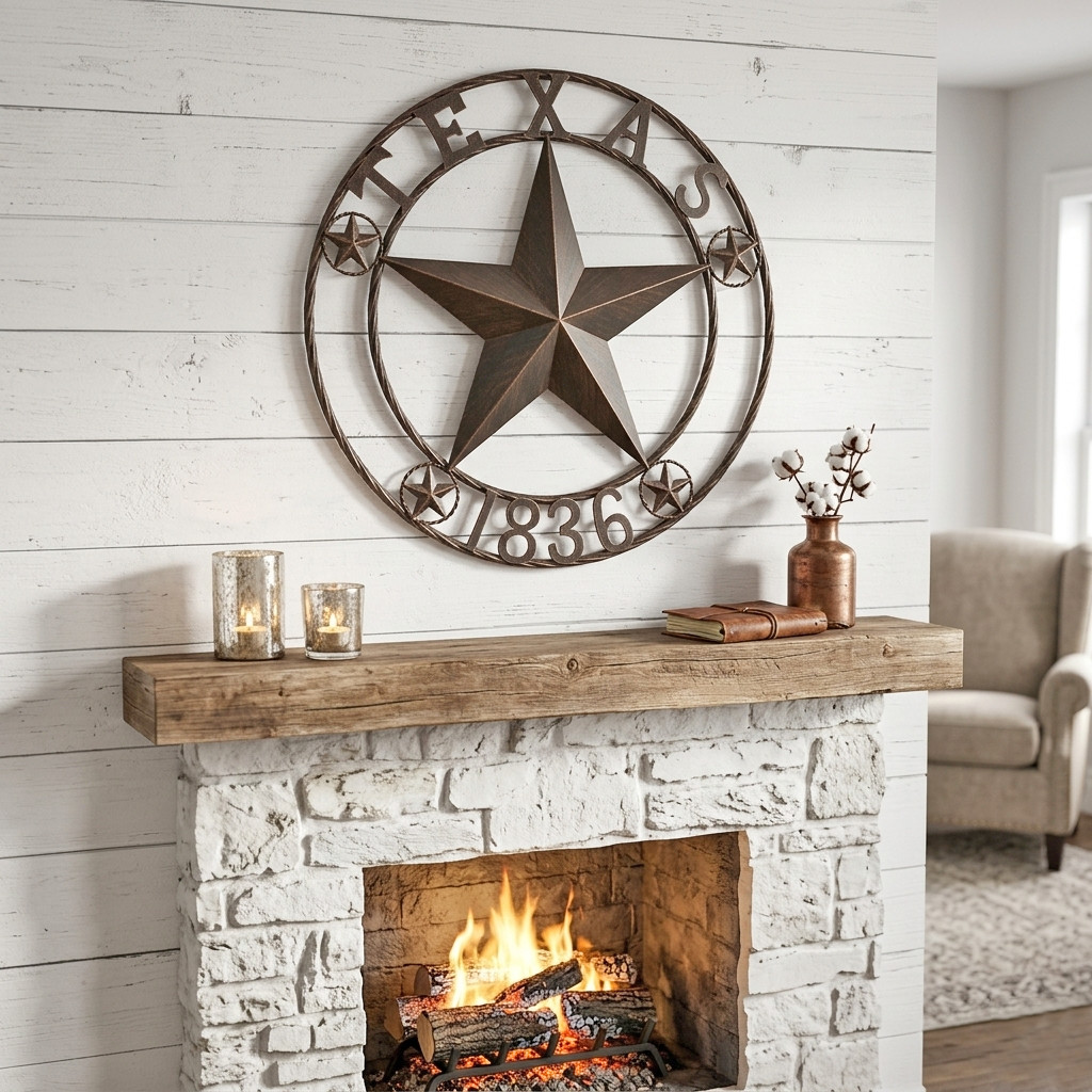 Texas 1836 Metal Barn Star Circle Rope Ring Rustic Brown Copper Finish 24 inch