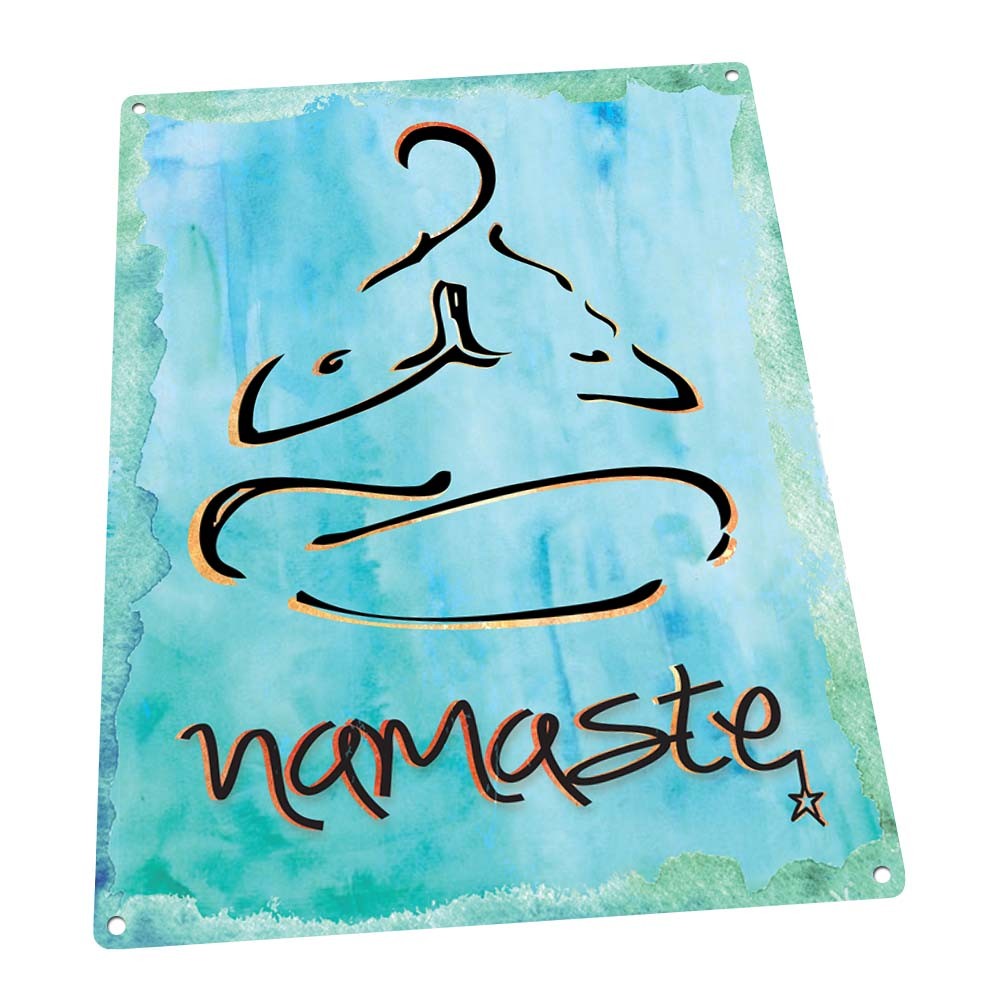 Blue Namaste Metal Sign; Wall Decor for Office or Meeting Room