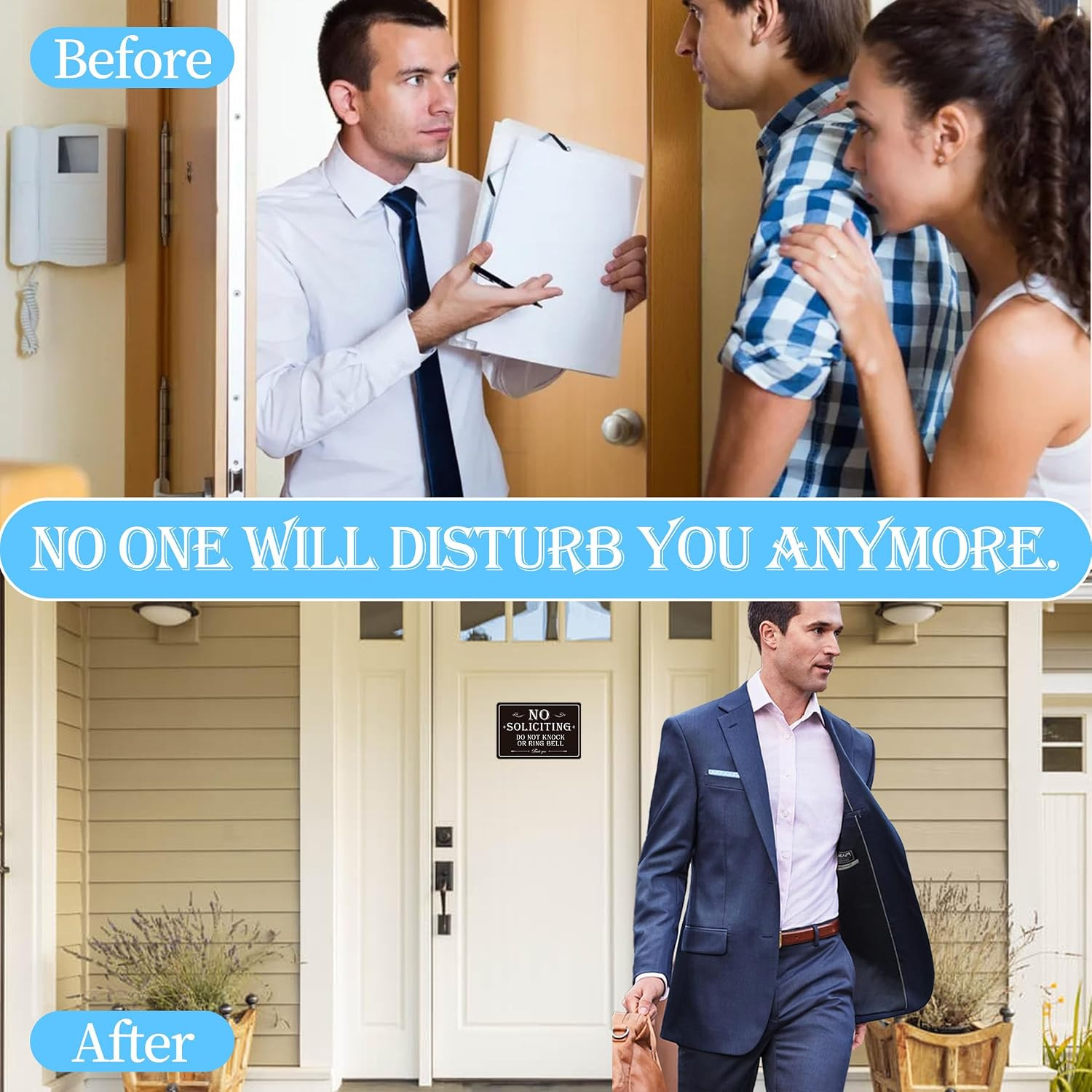 2 Pack No Soliciting Sign for Front Door,Self-Adhesive Elegant Do Not Knock or R